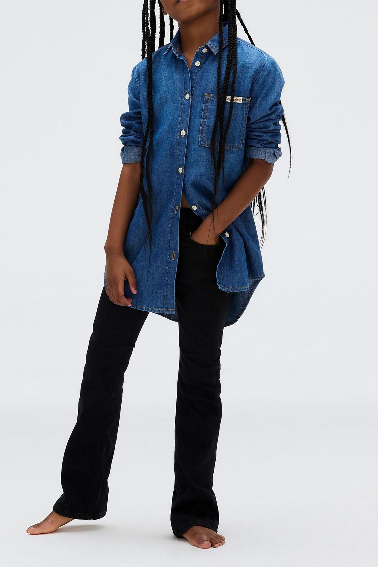 GIRLS MID RISE FLARE ESSENTIAL BLACK STRETCH 1