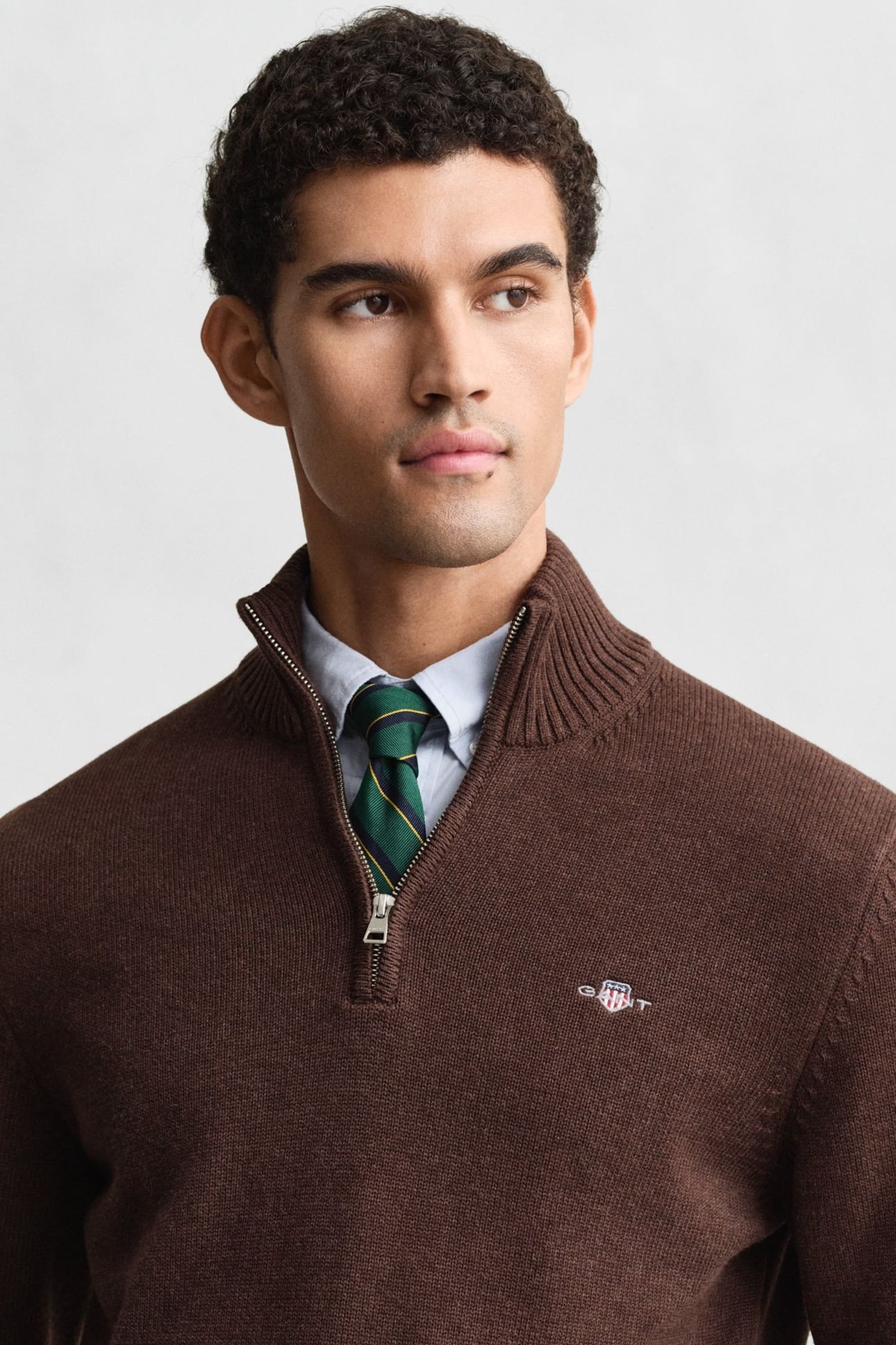 COTTON KNIT HALF-ZIP SWEATER BROWN MELANGE 5