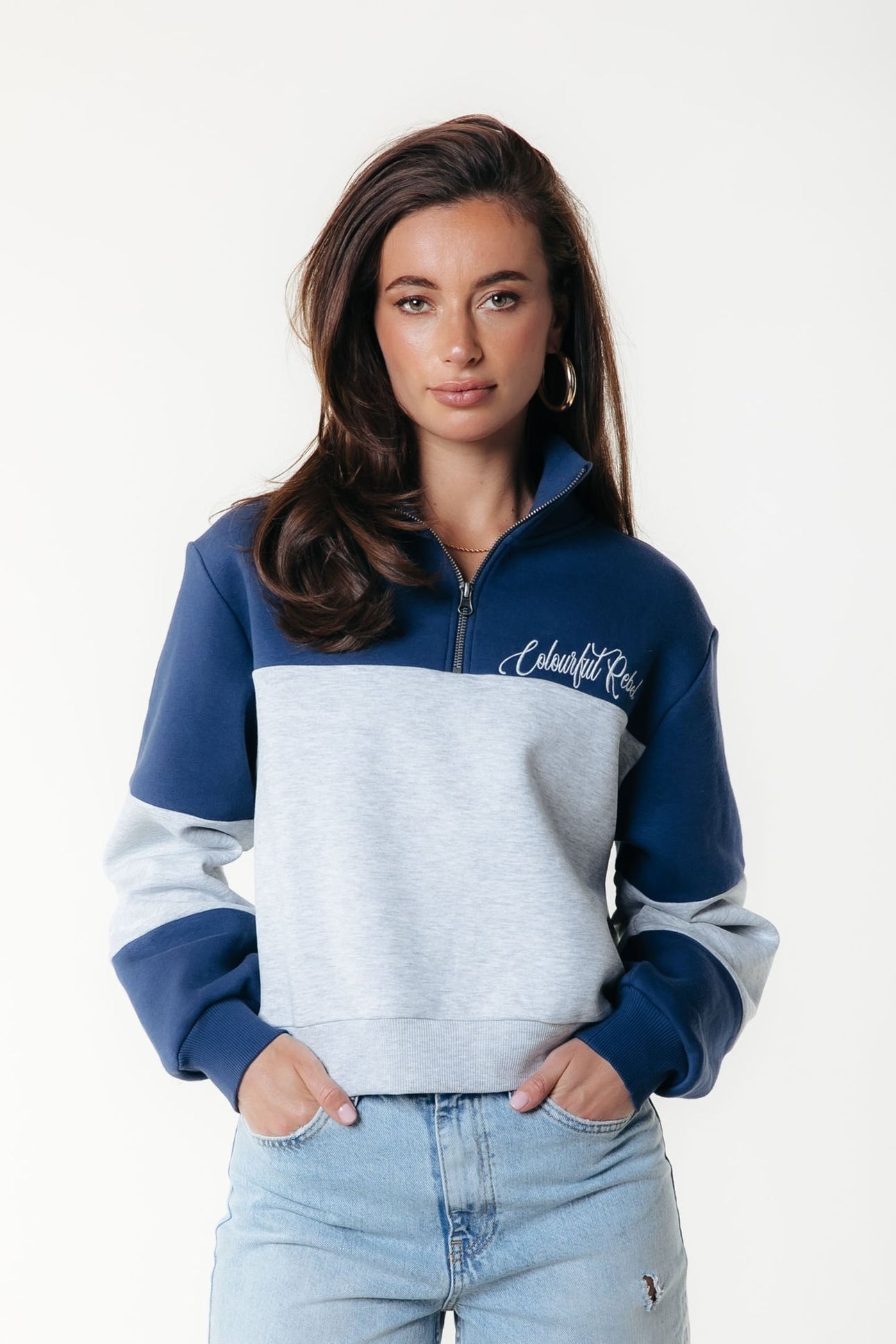 COLOURBLOCK ZIP SWEAT DEEP COBALT 1