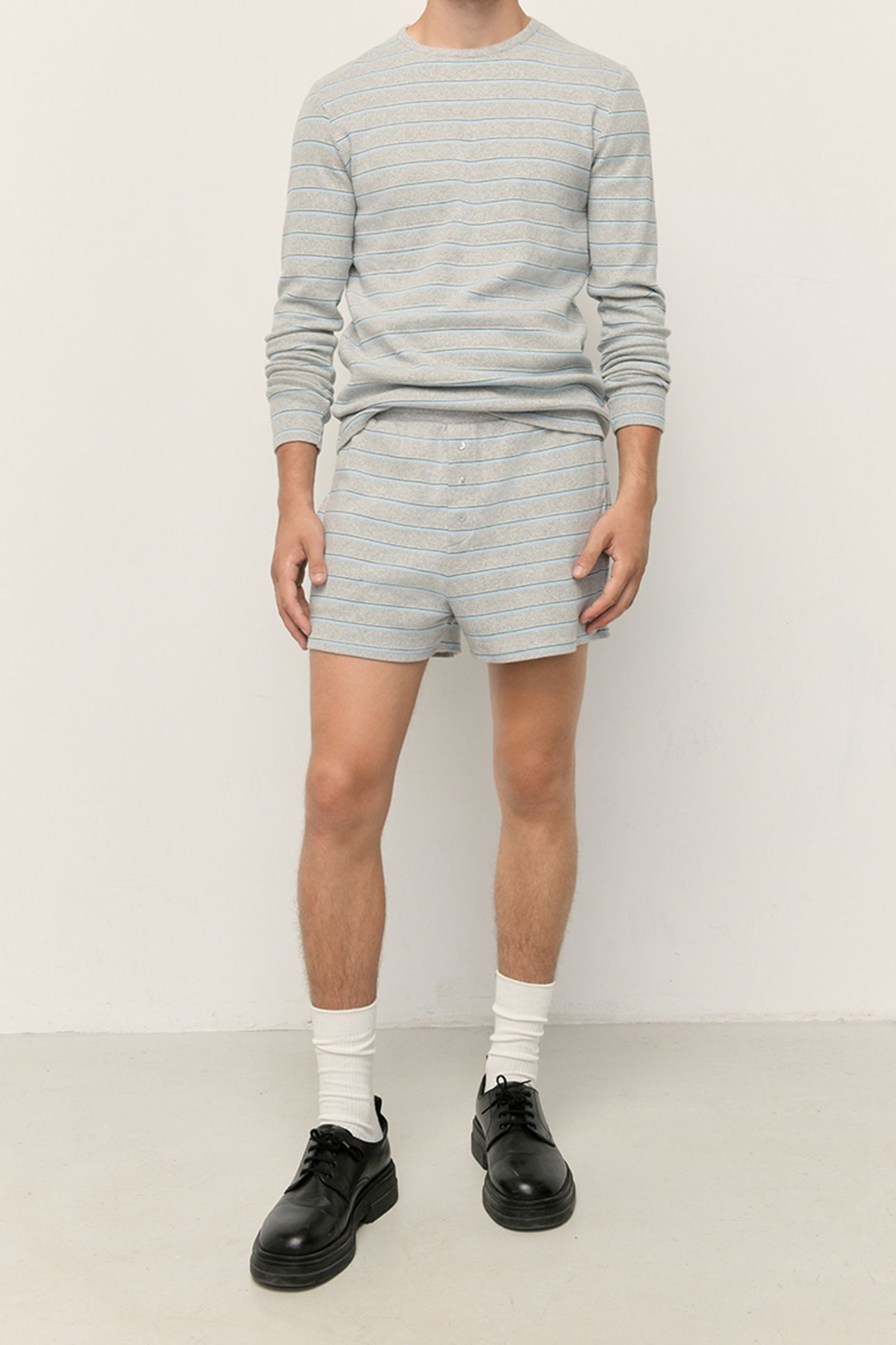 URYSTREET LONG-SLEEVE T-SHIRT GRIS CHINE RAYE VERT ET BLEU 1