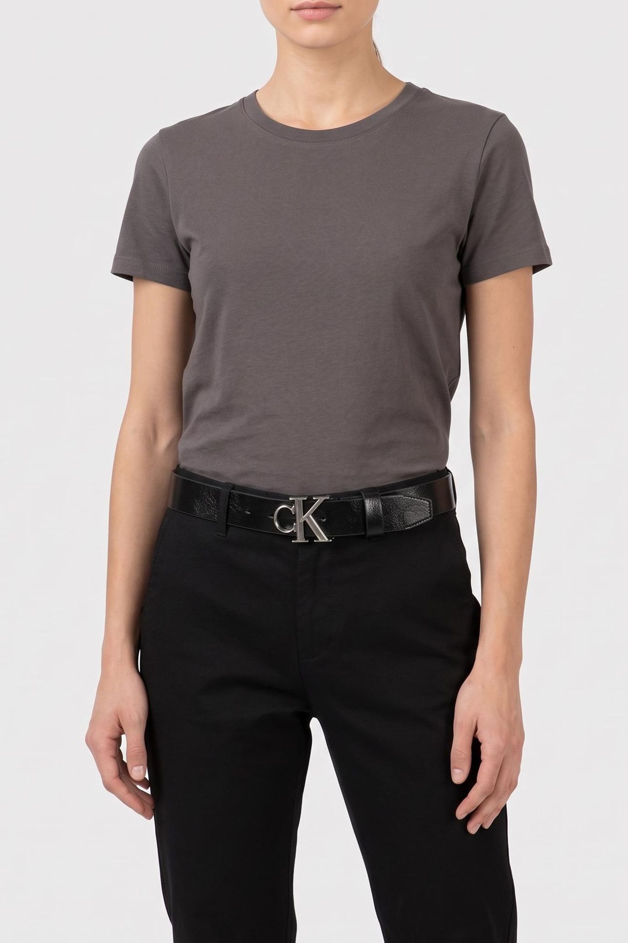 FACET CK BUCKLE GLOSS BELT BLACK/ANTIQUE NICKEL 2