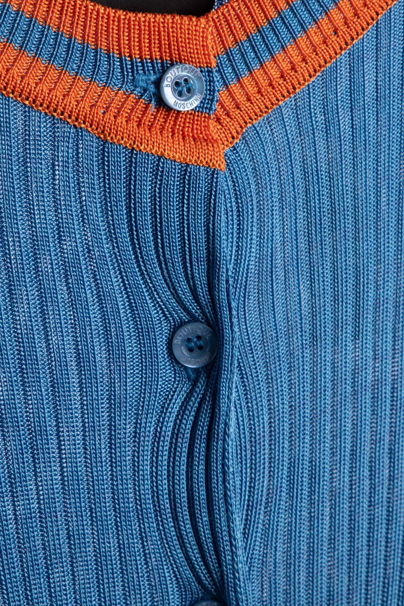 STRIPED DETAILS RIBBED KNIT CARDIGAN BLUE 4