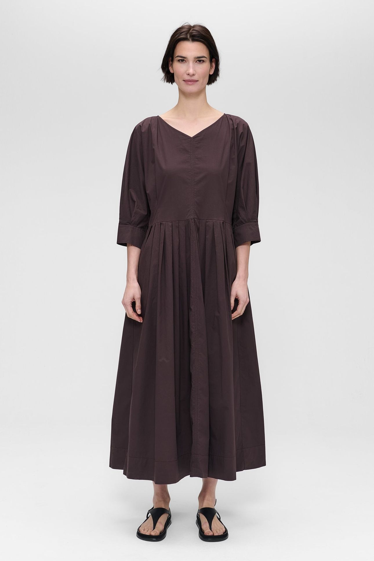 PAPER COTTON LONG DRESS DEEP BROWN 3