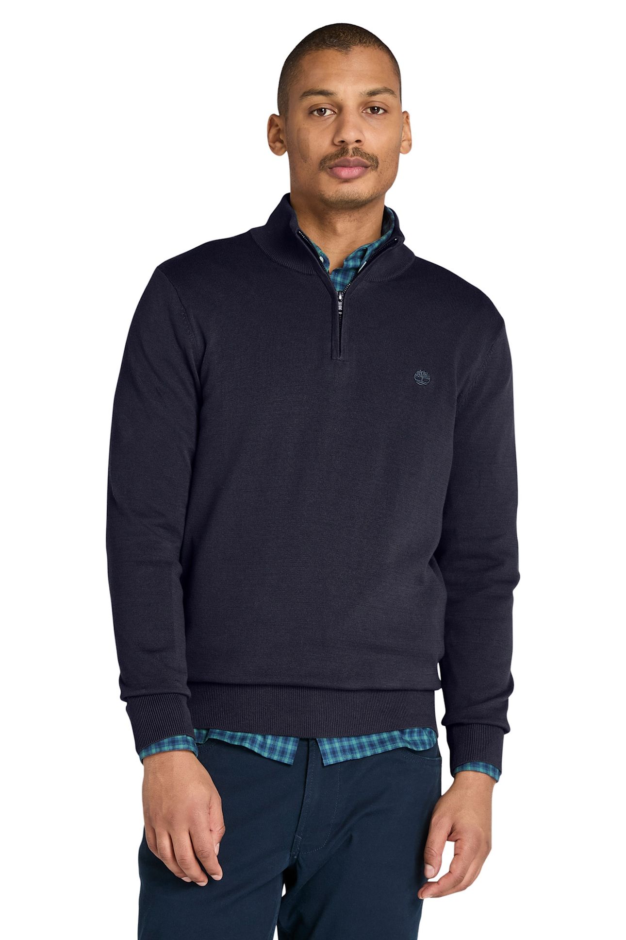 WILLIAMS RIVER COTTON YD 1/4 ZIP SWEATER DARK SAPPHIRE/DARK 1