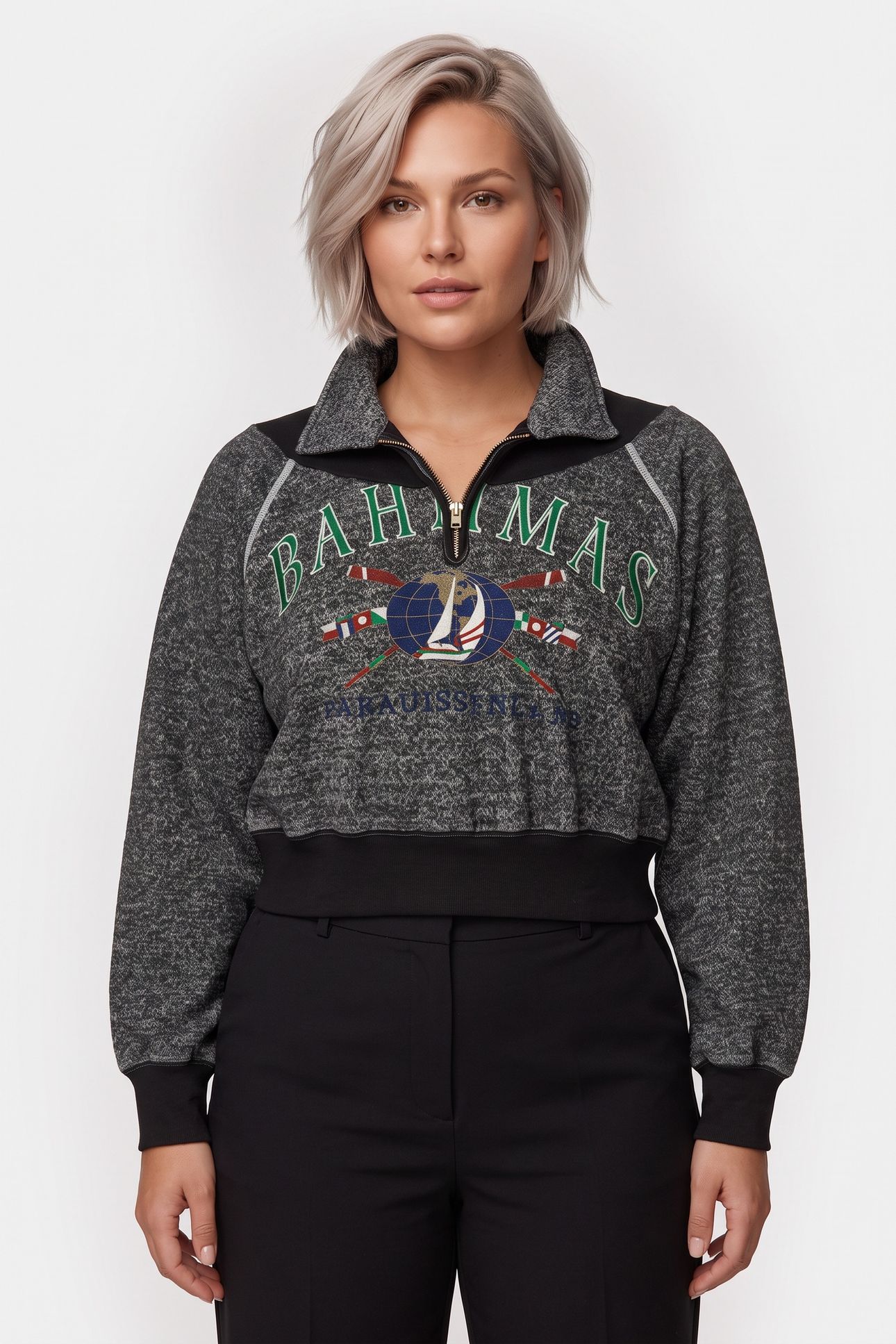 90S UPCYCLED CROP HALF ZIP ASSORTED BLACK 1