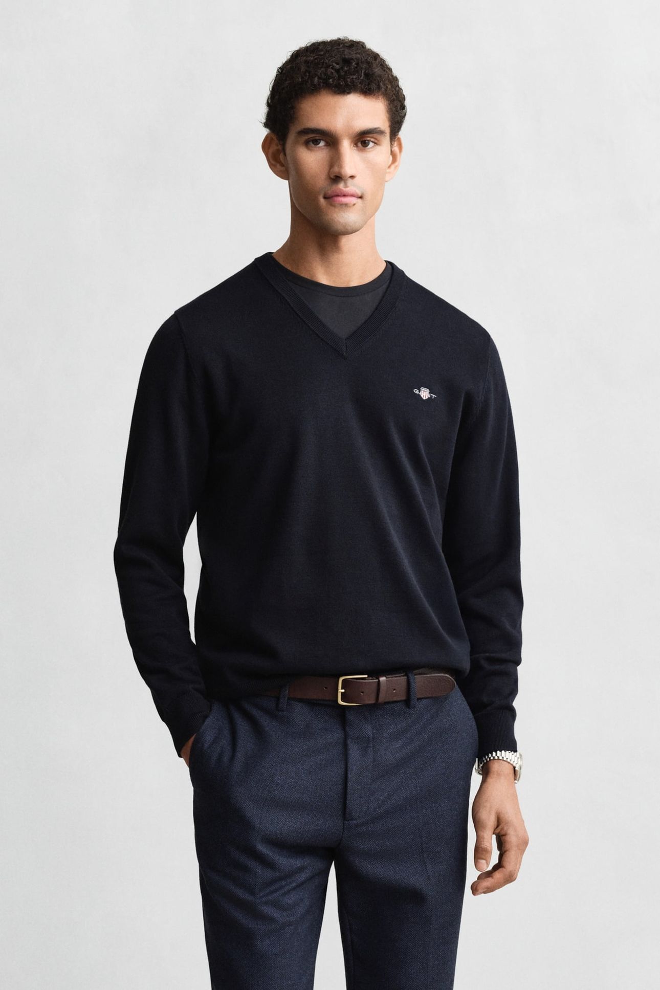 CLASSIC COTTON V-NECK EVENING BLUE 2
