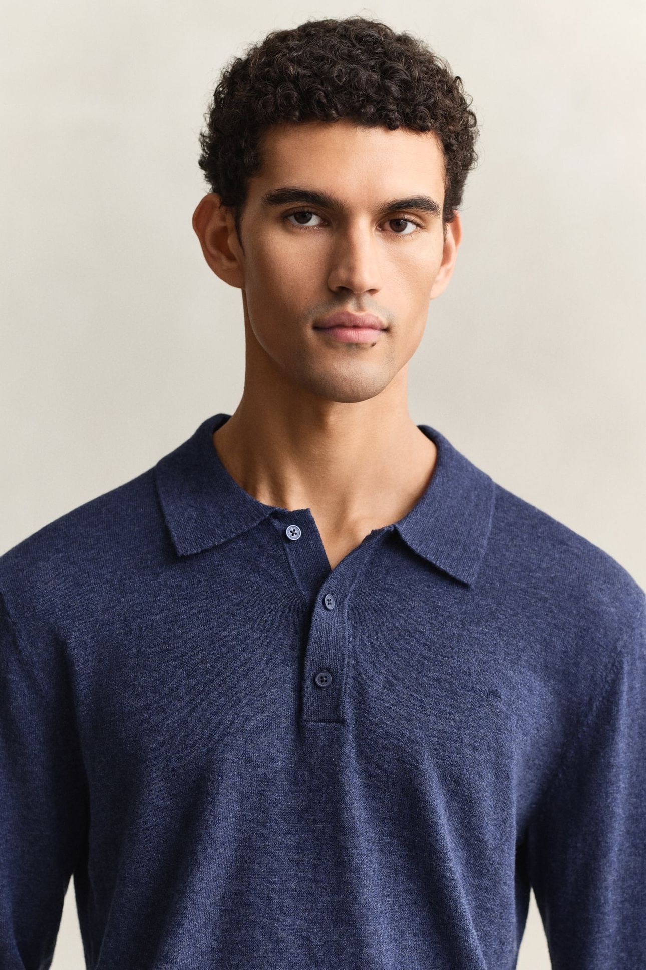 SLUB COTTON LINEN POLO DARK INDIGO MELANGE 5