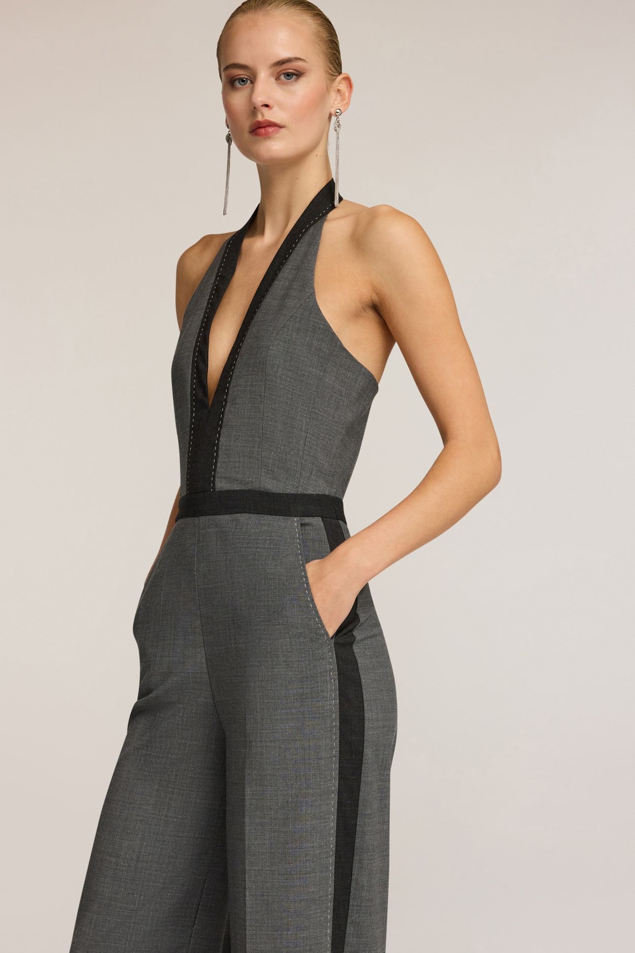 LONG JUMPSUIT WITH HALTER NECKLINE GREY 5