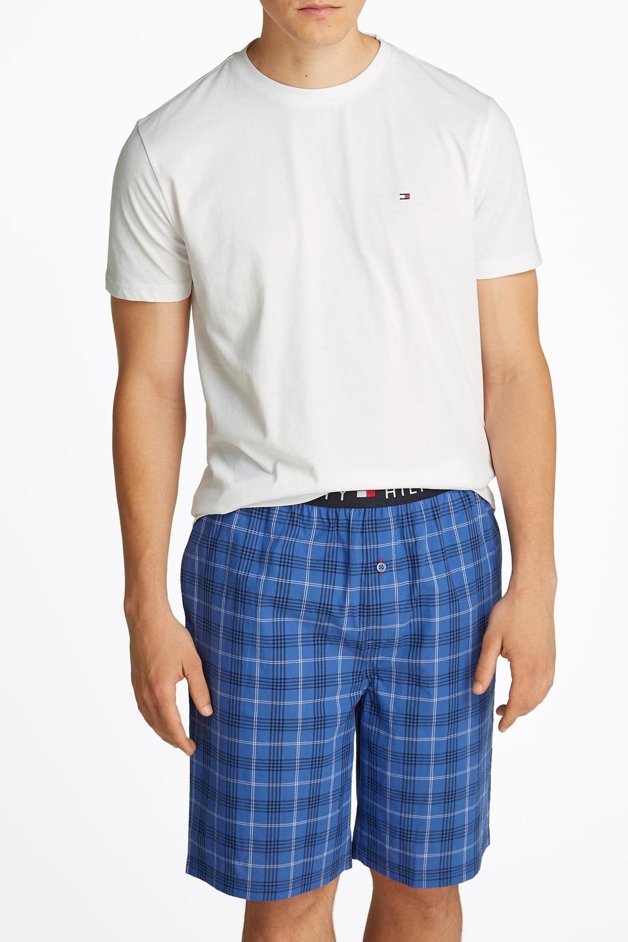 SS WOVEN PJ SET WHITE/GRID PLAID 1