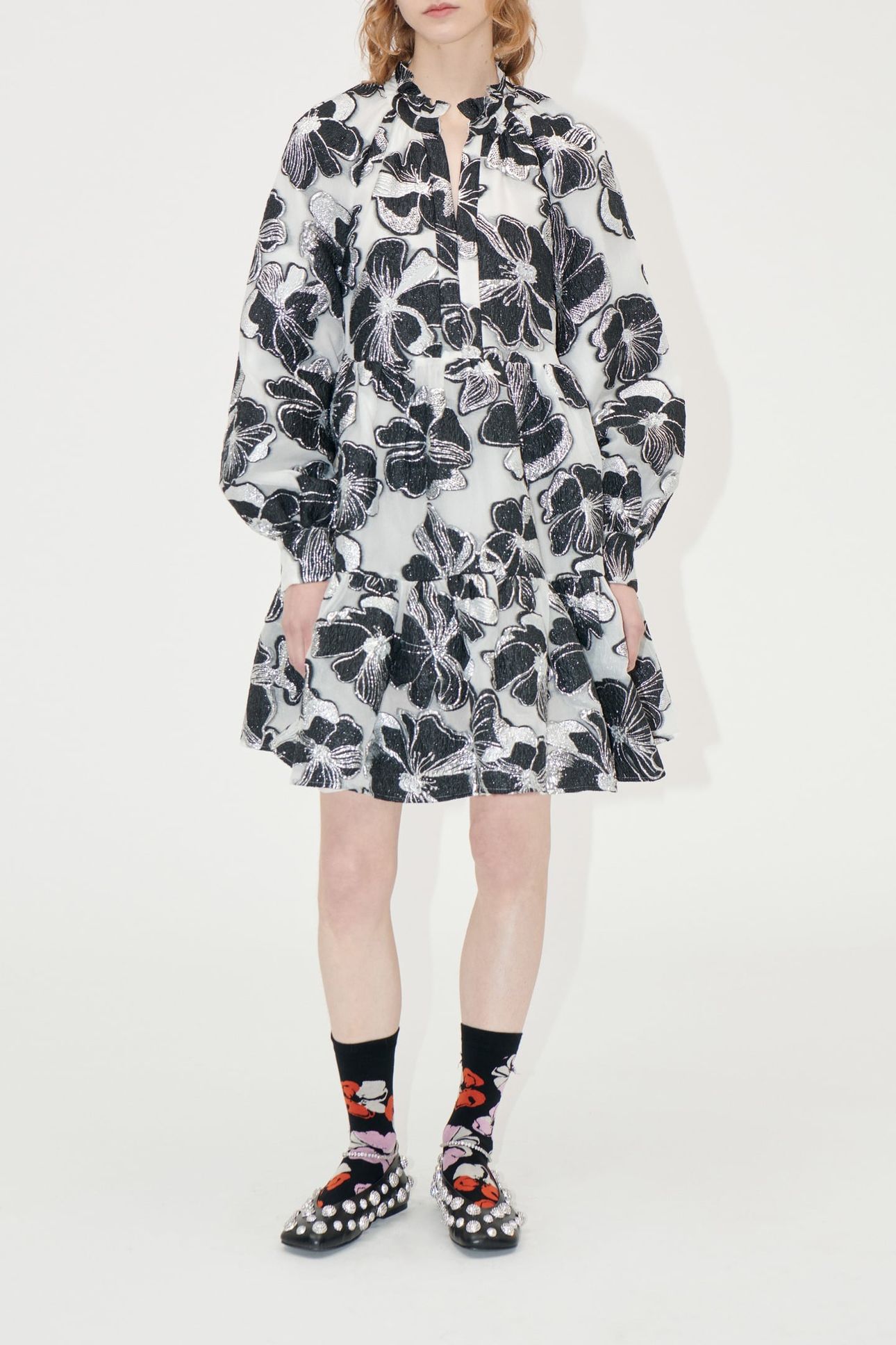 TIER VOLUMINOUS RUFFLE MINI DRESS ANEMONE JACQUARD 1