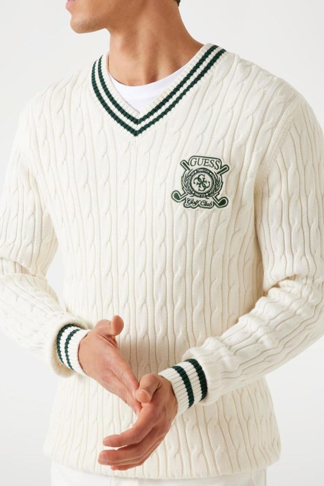 HEWIE V NECK CABLE S SALT WHITE 7