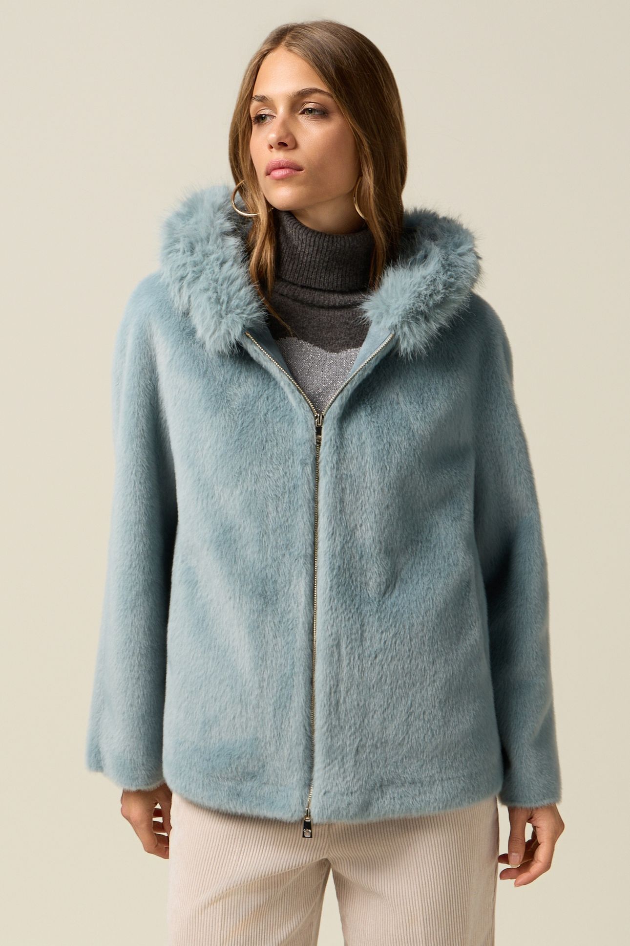 SHORT PARKA WITH HOOD LIGHT BLUE 1
