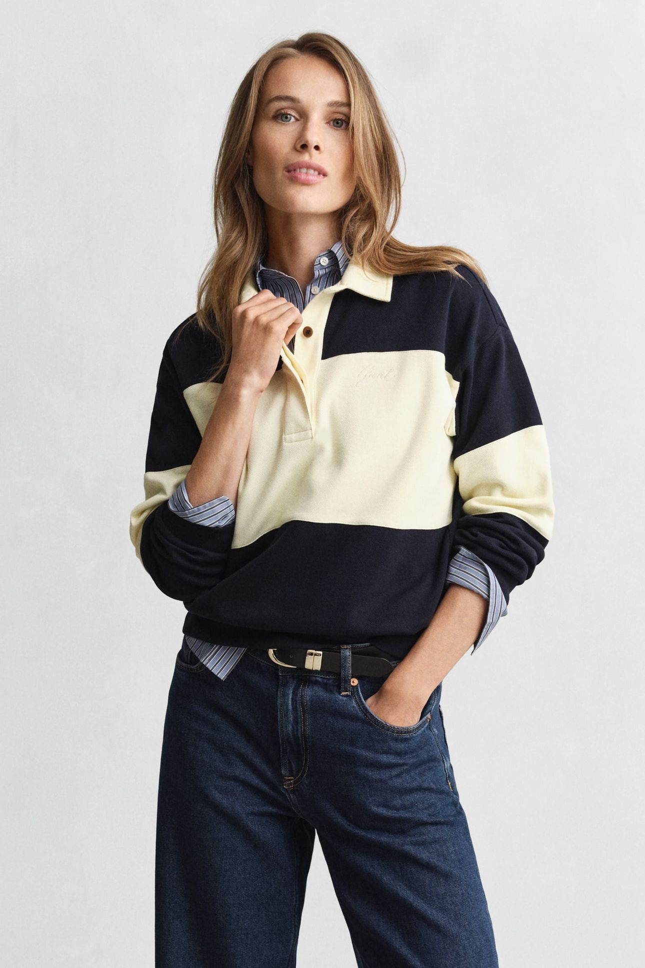 PIQUE TEXTURE COLOR BLOCK RUGGER EVENING BLUE 1