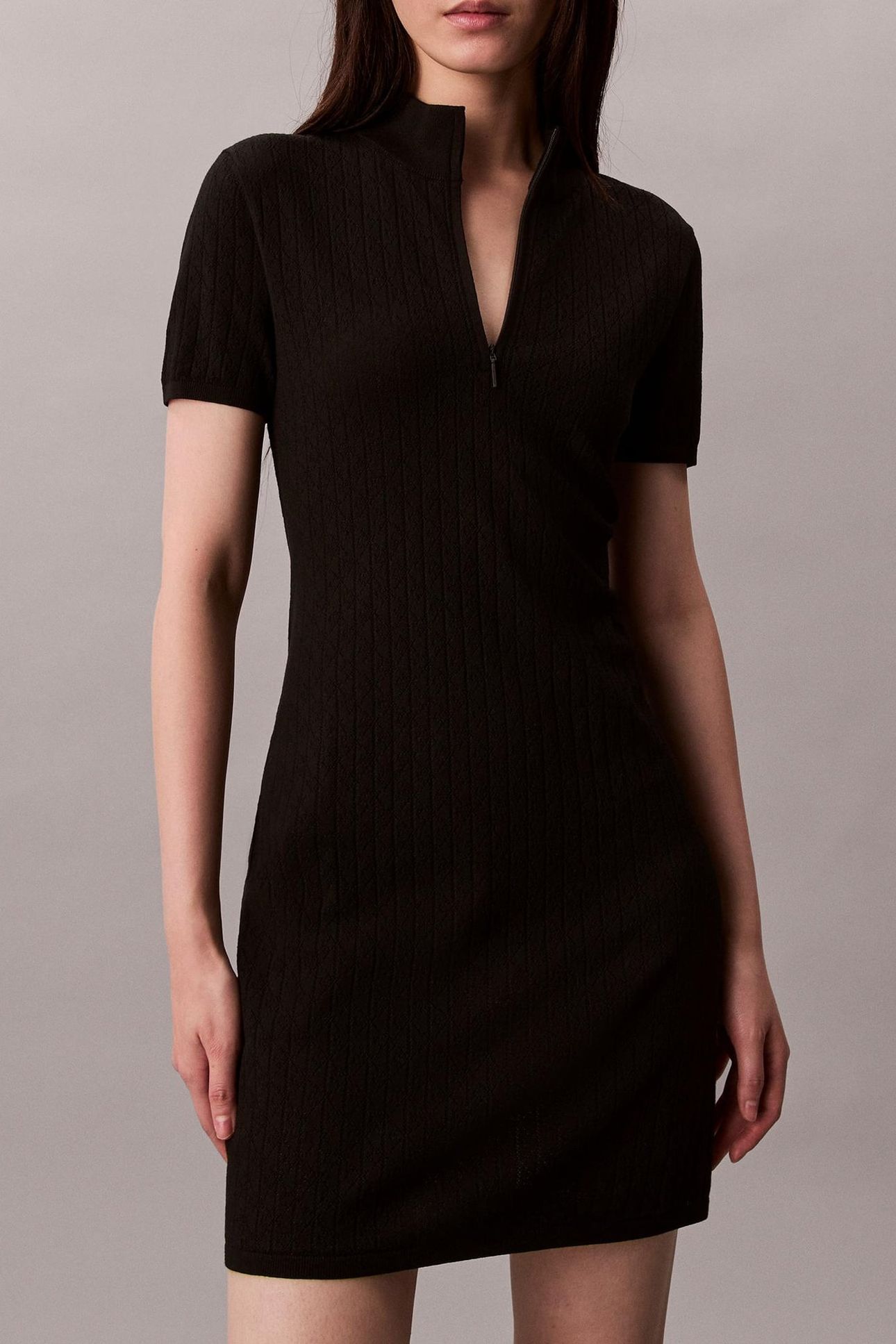 SPORTY 1/4 ZIP MINI DRESS BLACK 1
