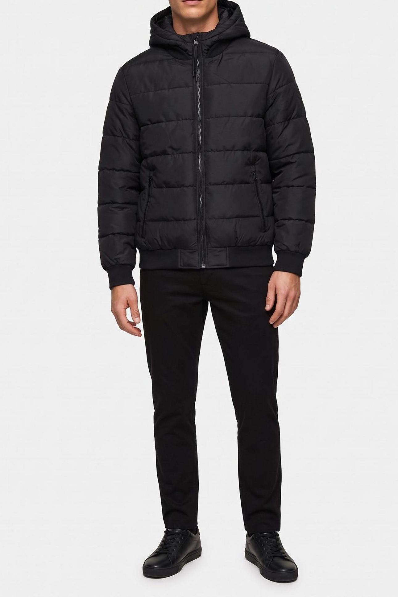 HOODED BOMBER PUFFER COAT BLACK 1