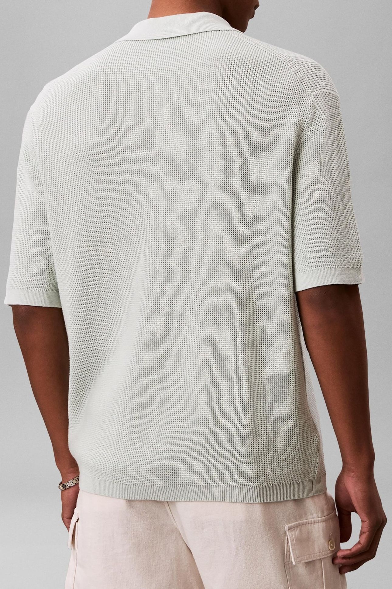 SS COTTON WAFFLE POLO PALE MEADOW 2