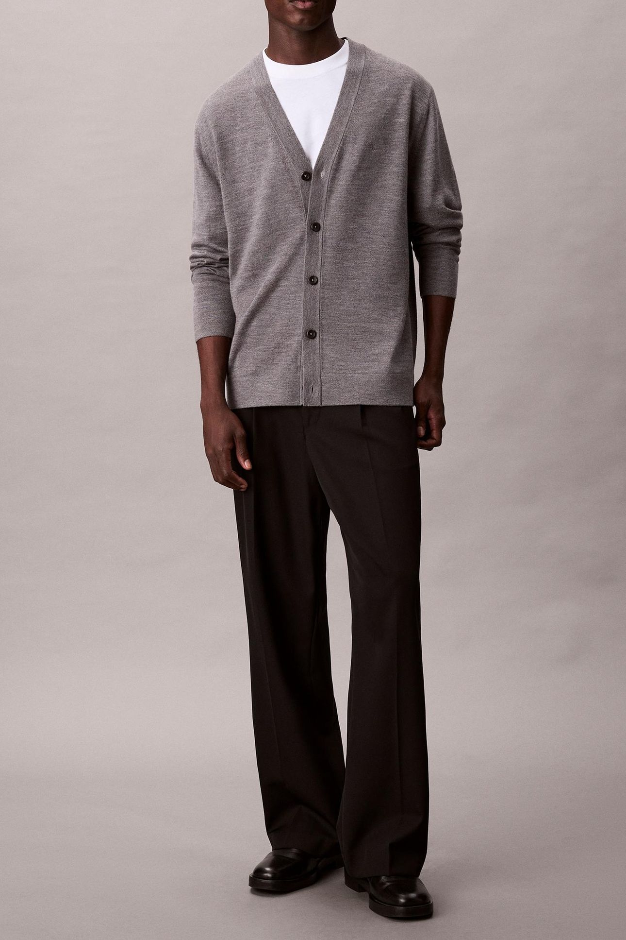 LS 100% MERINO CARDIGAN MED GREY HEATHER 3