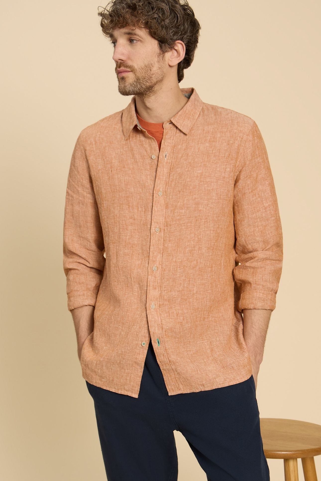 PEMBROKE LS LINEN SHIRT DARK ORANGE 1