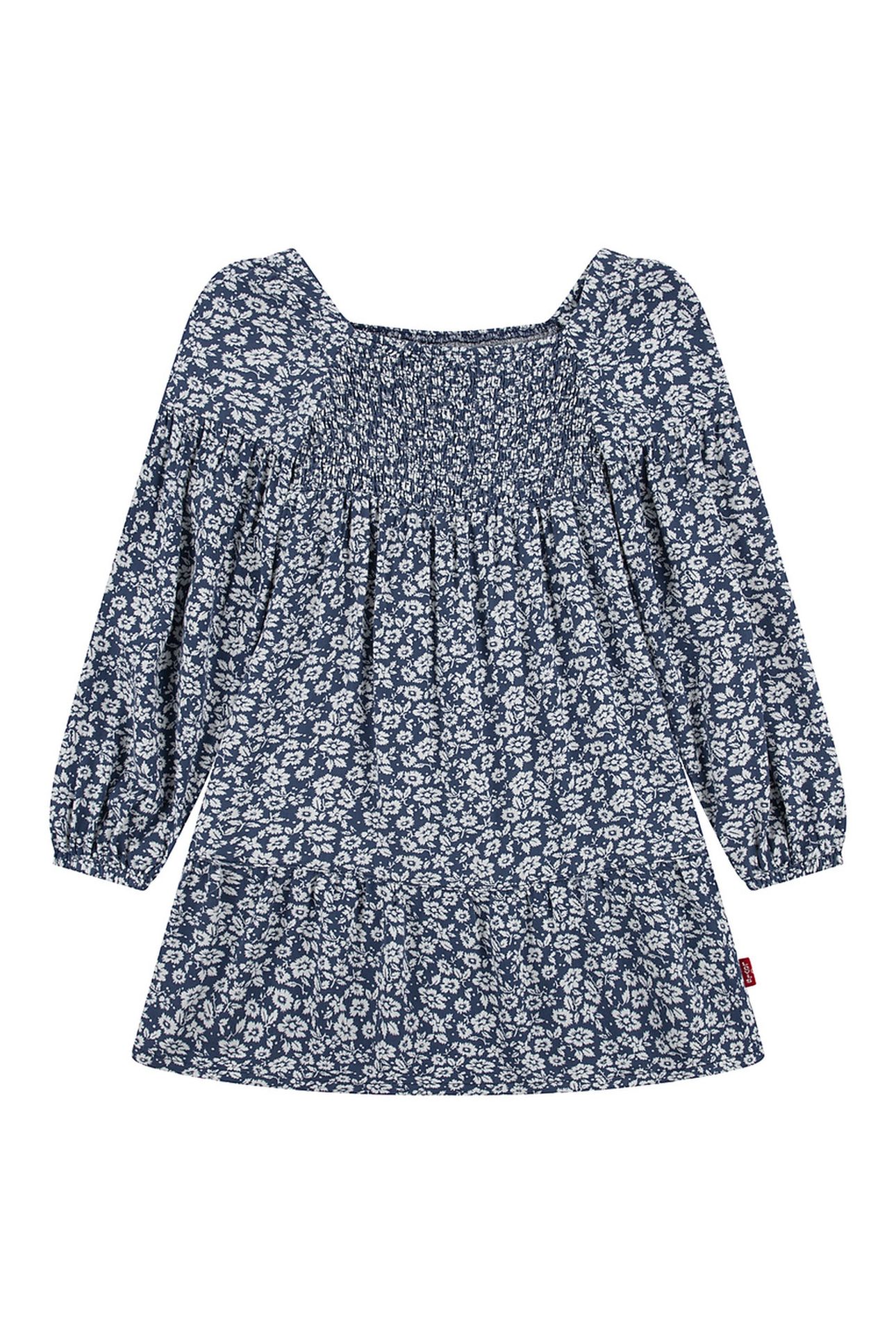 GIRLS LONG SLEEVE SMOCKED TOP DRESS VINTAGE INDIGO 2