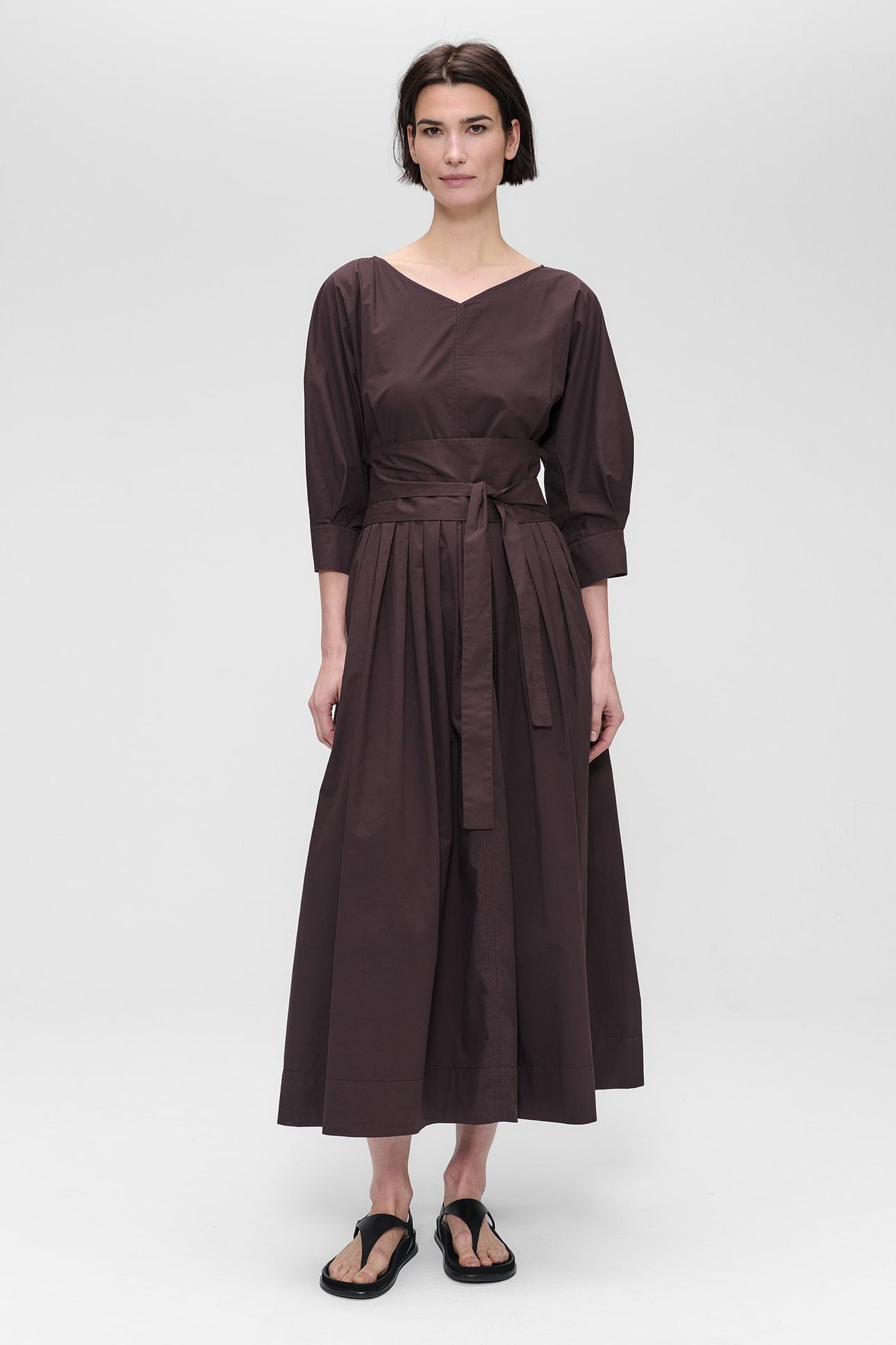 PAPER COTTON LONG DRESS DEEP BROWN 1