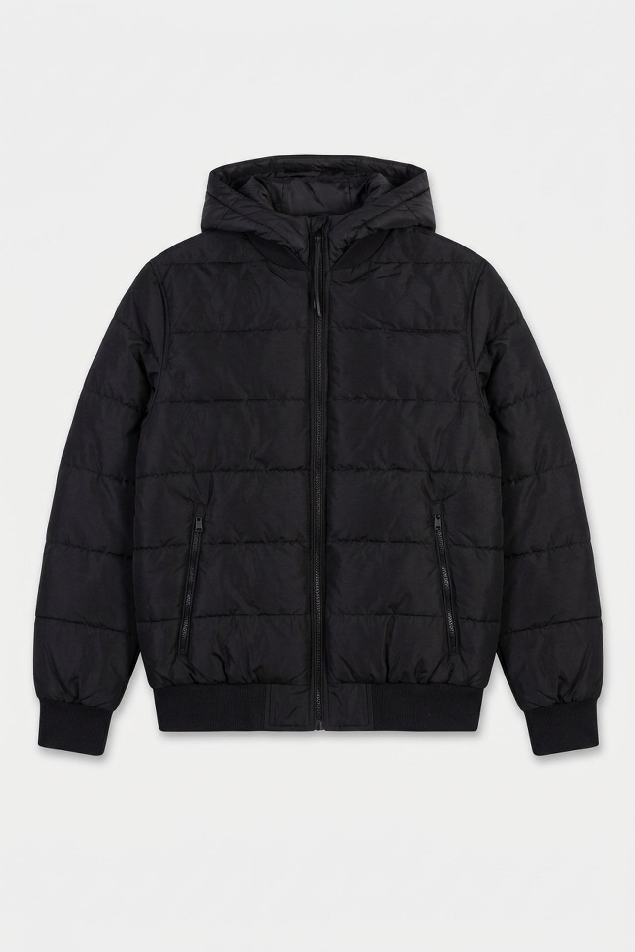 HOODED BOMBER PUFFER COAT BLACK 3