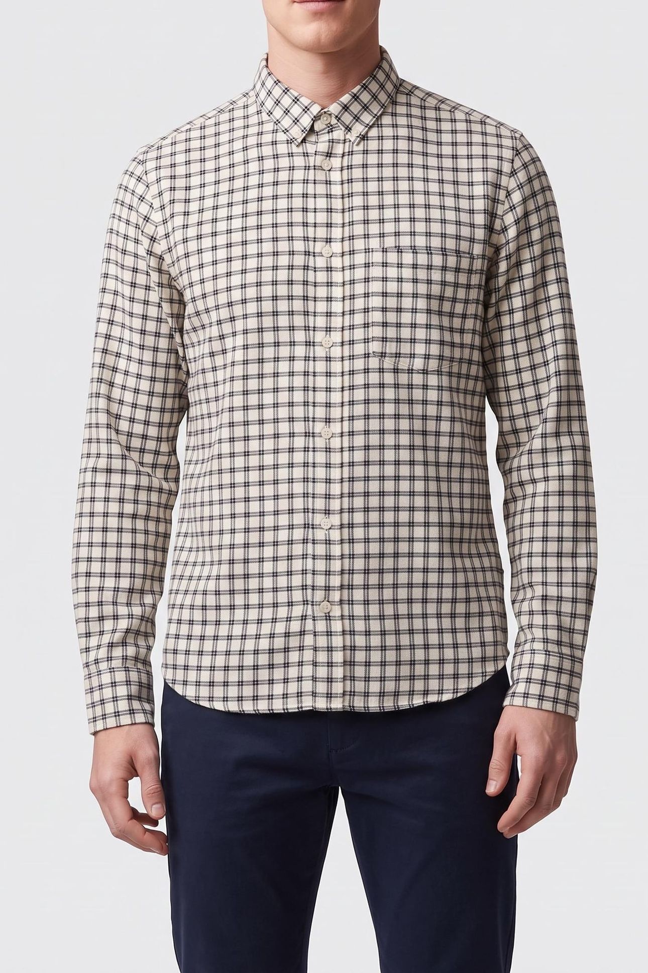 BOX CHECK FLANNEL LS ECRU/MARINE 1