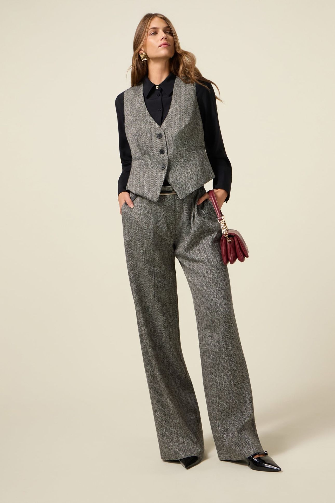 PINSTRIPED FLANNEL PALAZZO PANTS GREY 2