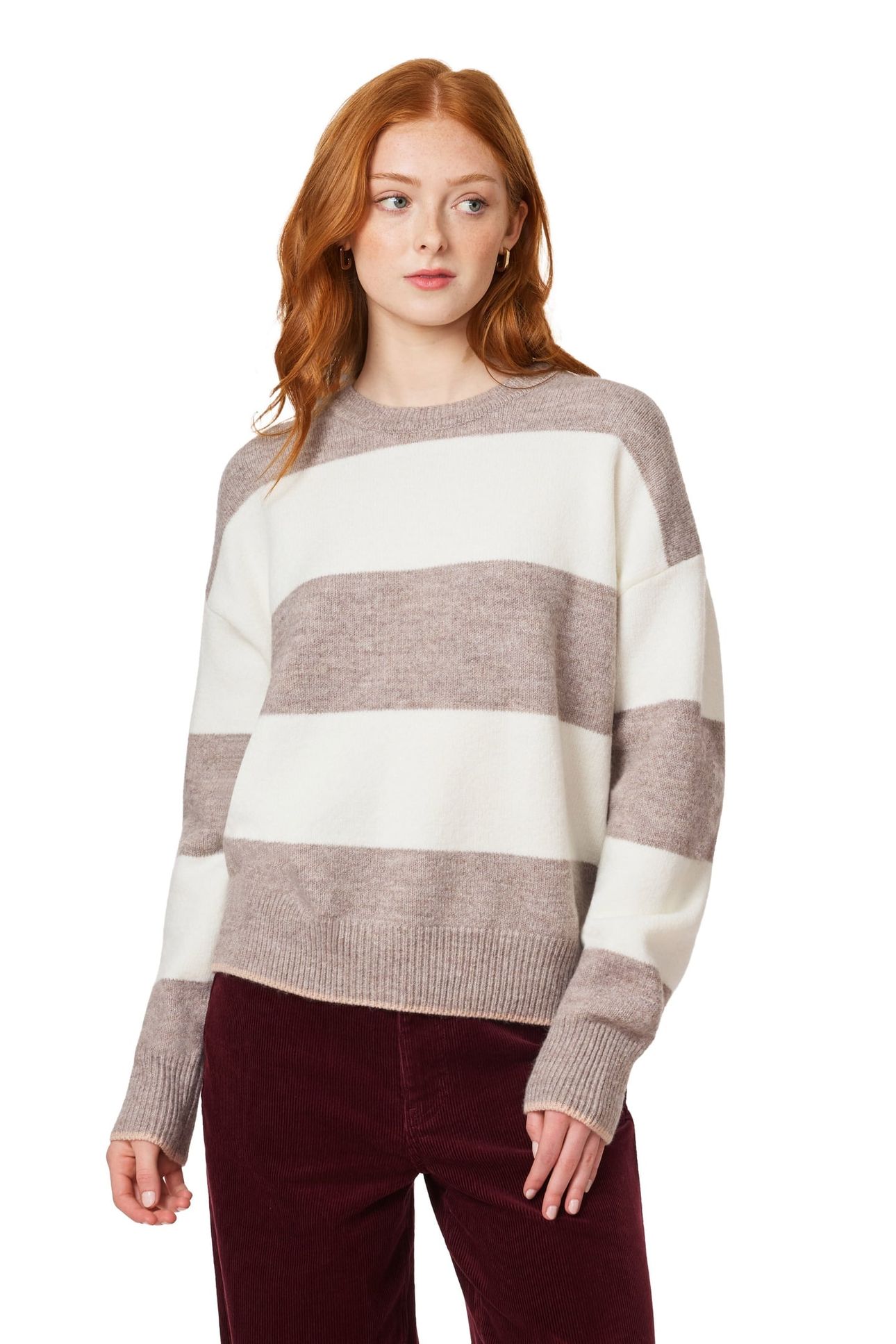 PULLOVER SWEATER MED BROWN HT/ IVORY 1