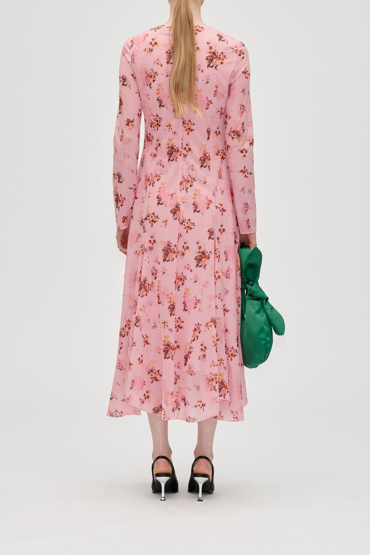 LONG SLEEVE RUFFLING MIDI DRESS PINK MAGNOLIAS 2
