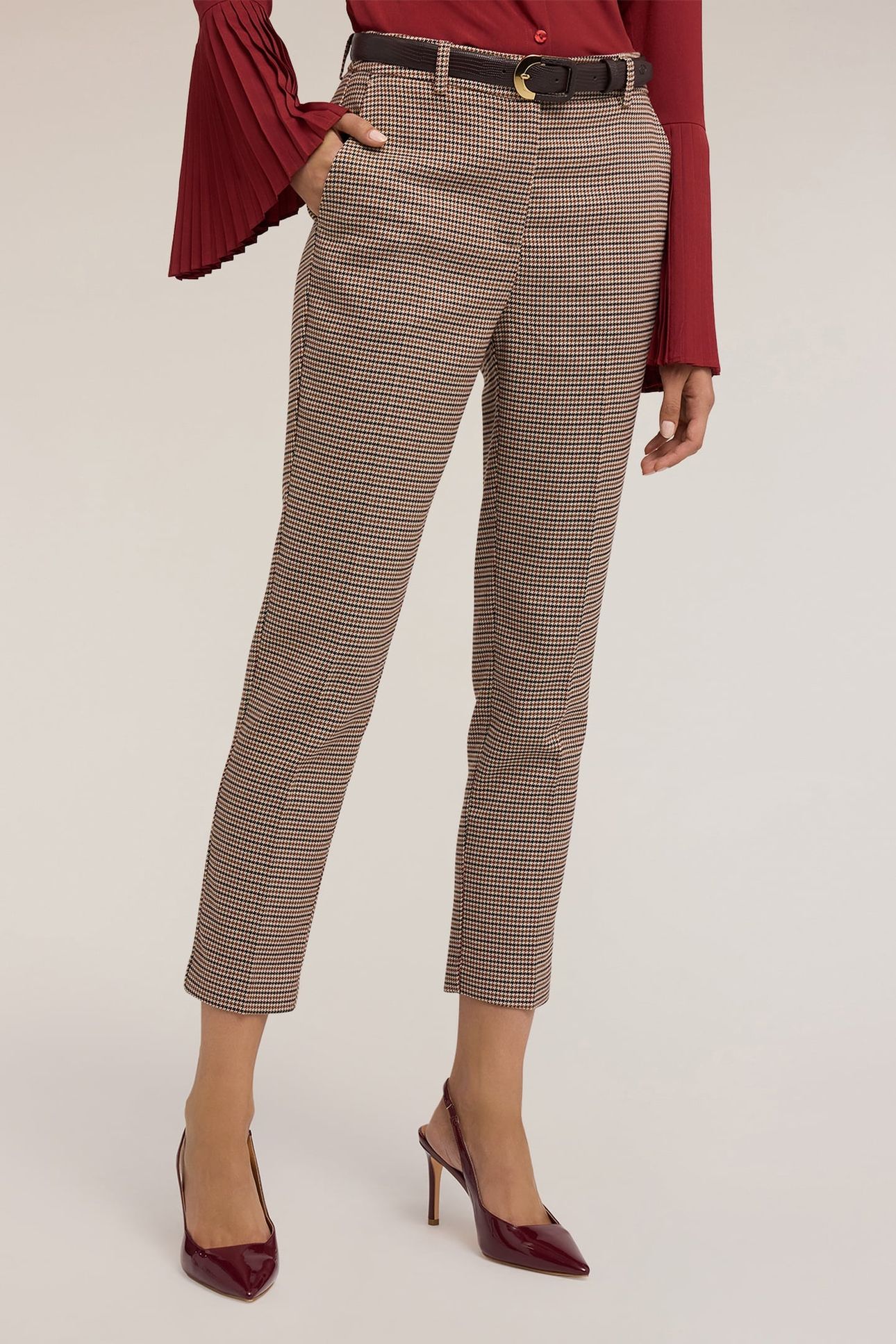REGULAR FIT PANTS WITH CHECK PATTERN BEIGE 2