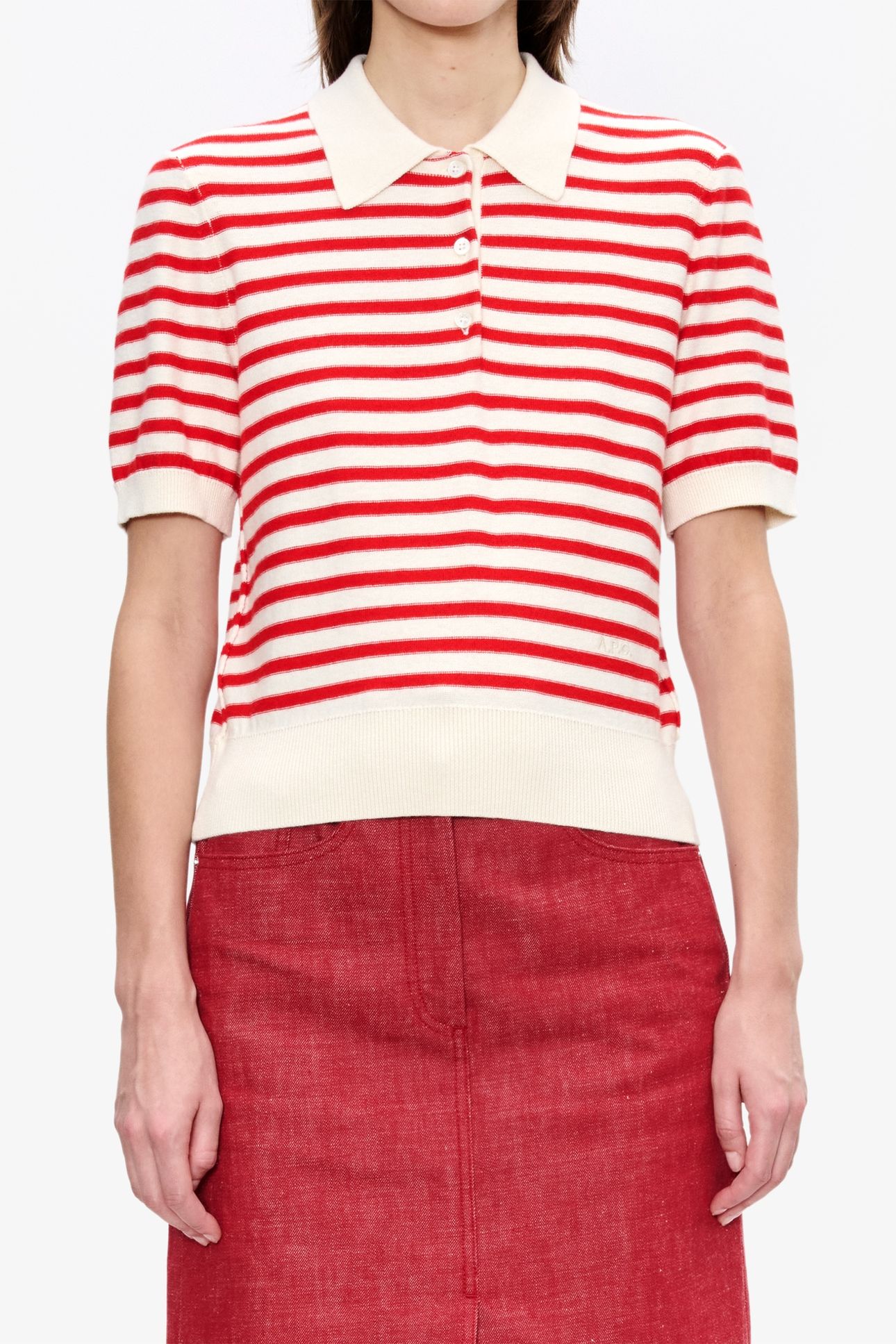 POLO SHORT SLEEVE ECRU/RED 1