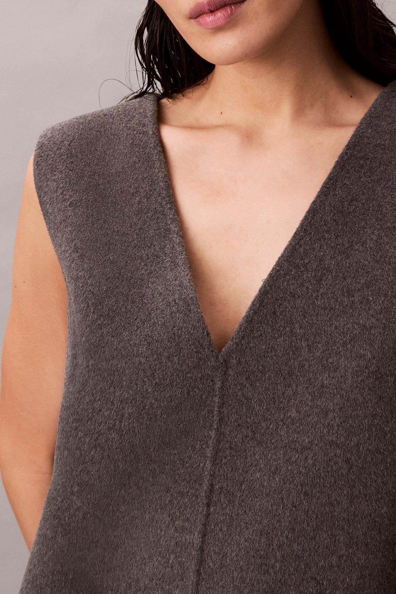 DOUBLEFACE V NECK DRESS GUNMETAL MELANGE 6