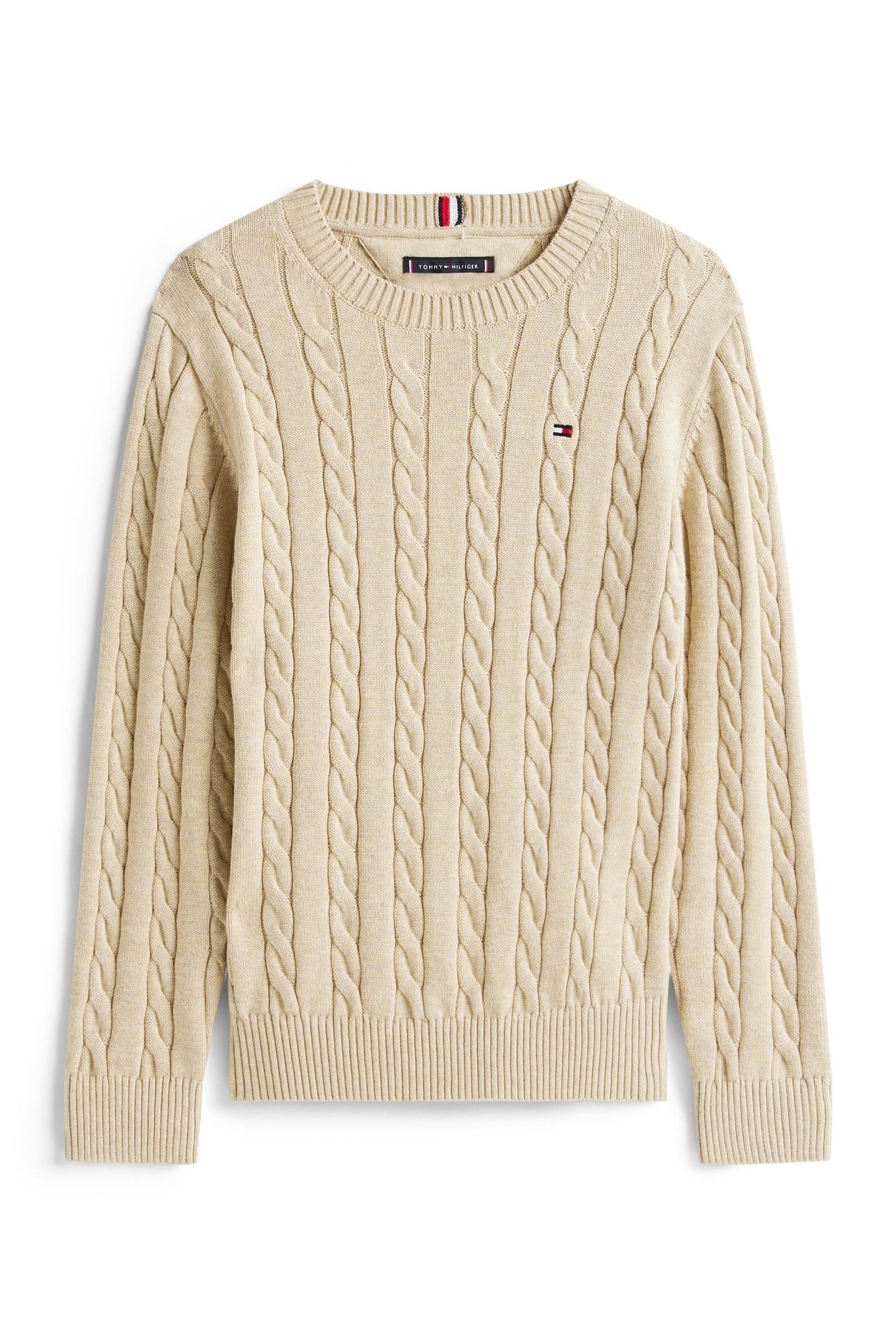 BOYS COTTON CABLE SWEATER MALTED MILK HEATHER 4