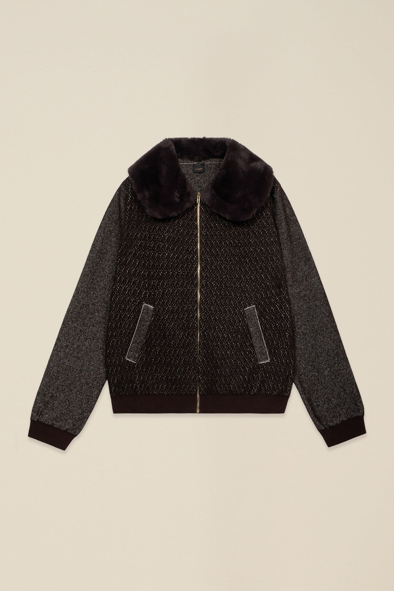 MIXED WOOL KNIT BOMBER WITH PLUSH EFFECT COLLAR BROWN 3