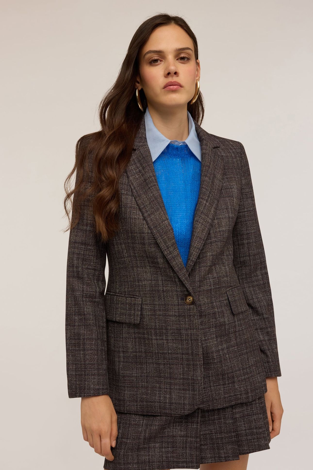 SINGLE-BREASTED YARN-DYED BLAZER GREY 2
