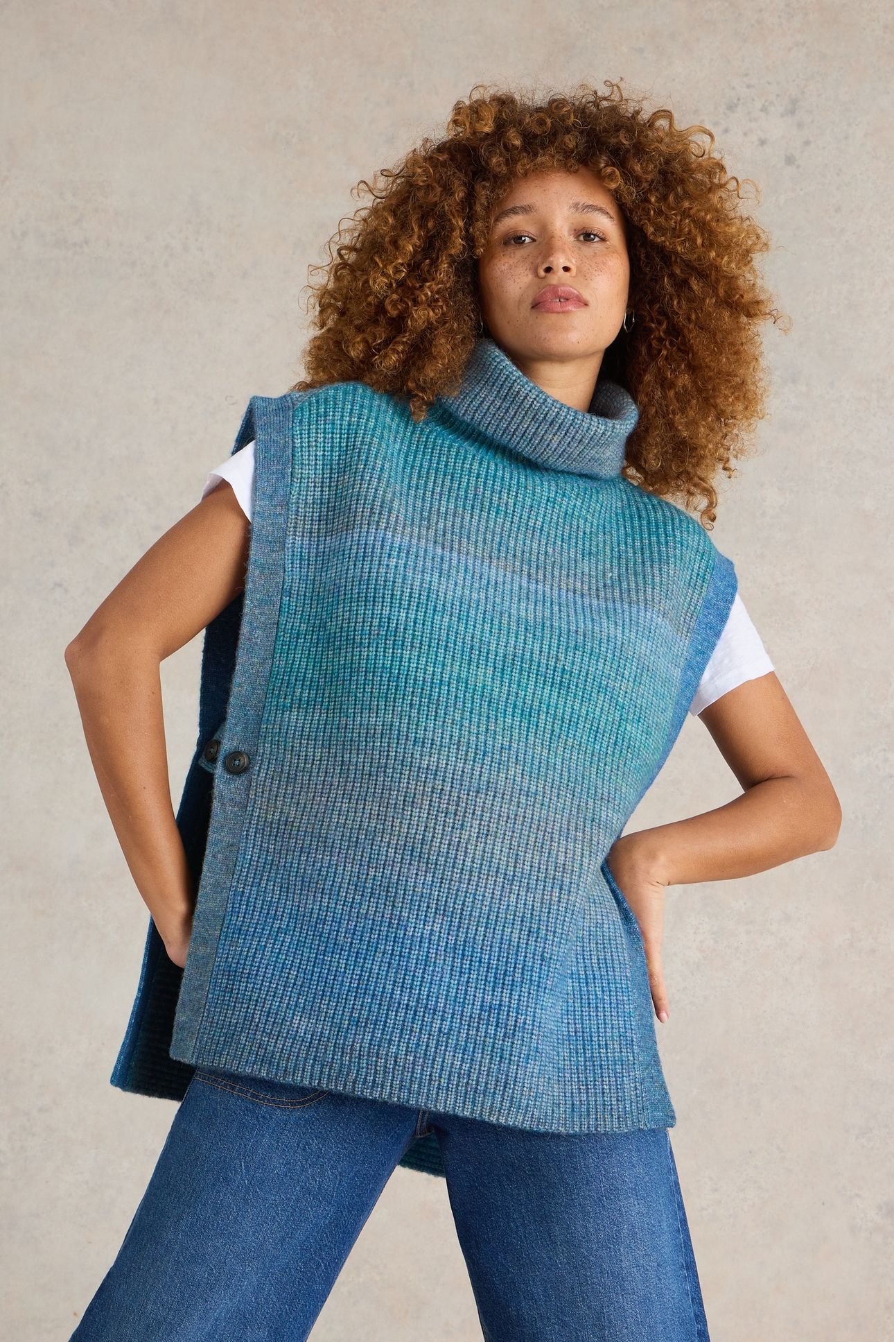 SPACEDYE KNITTED PONCHO BLUE MULTI 1