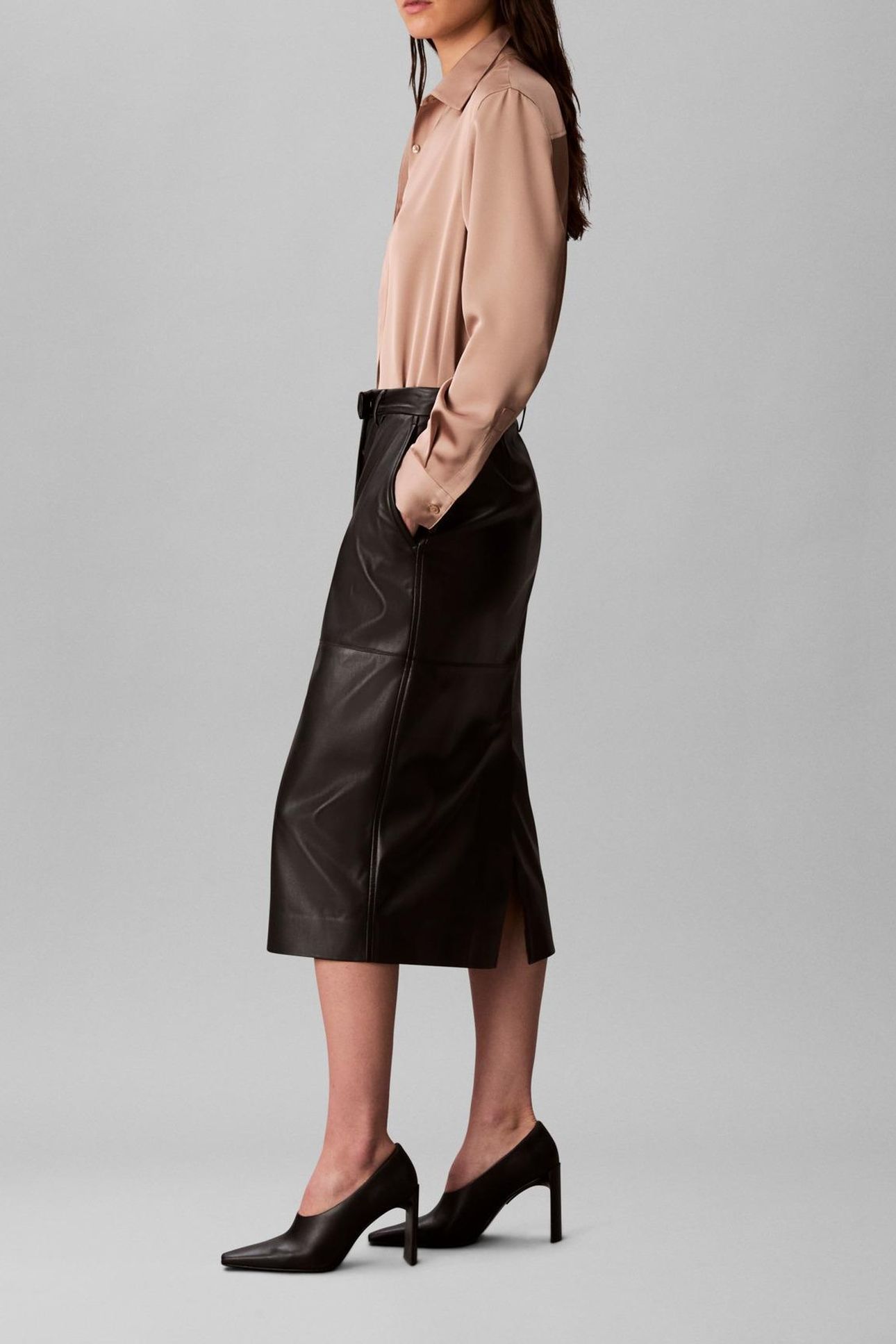FAUX LEATHER MIDI SKIRT BLACK 3