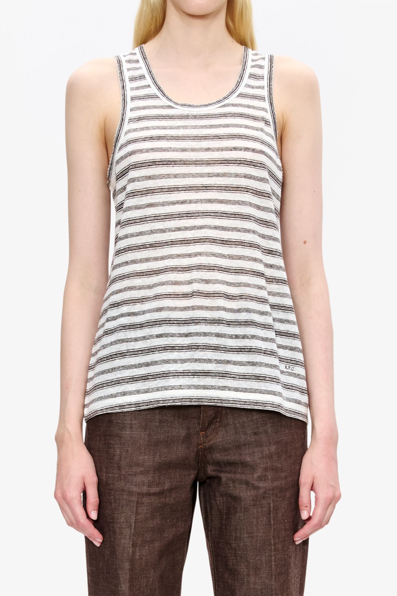 TOP LOOSE-FIT SLEEVELESS STRIPED BROWN 1