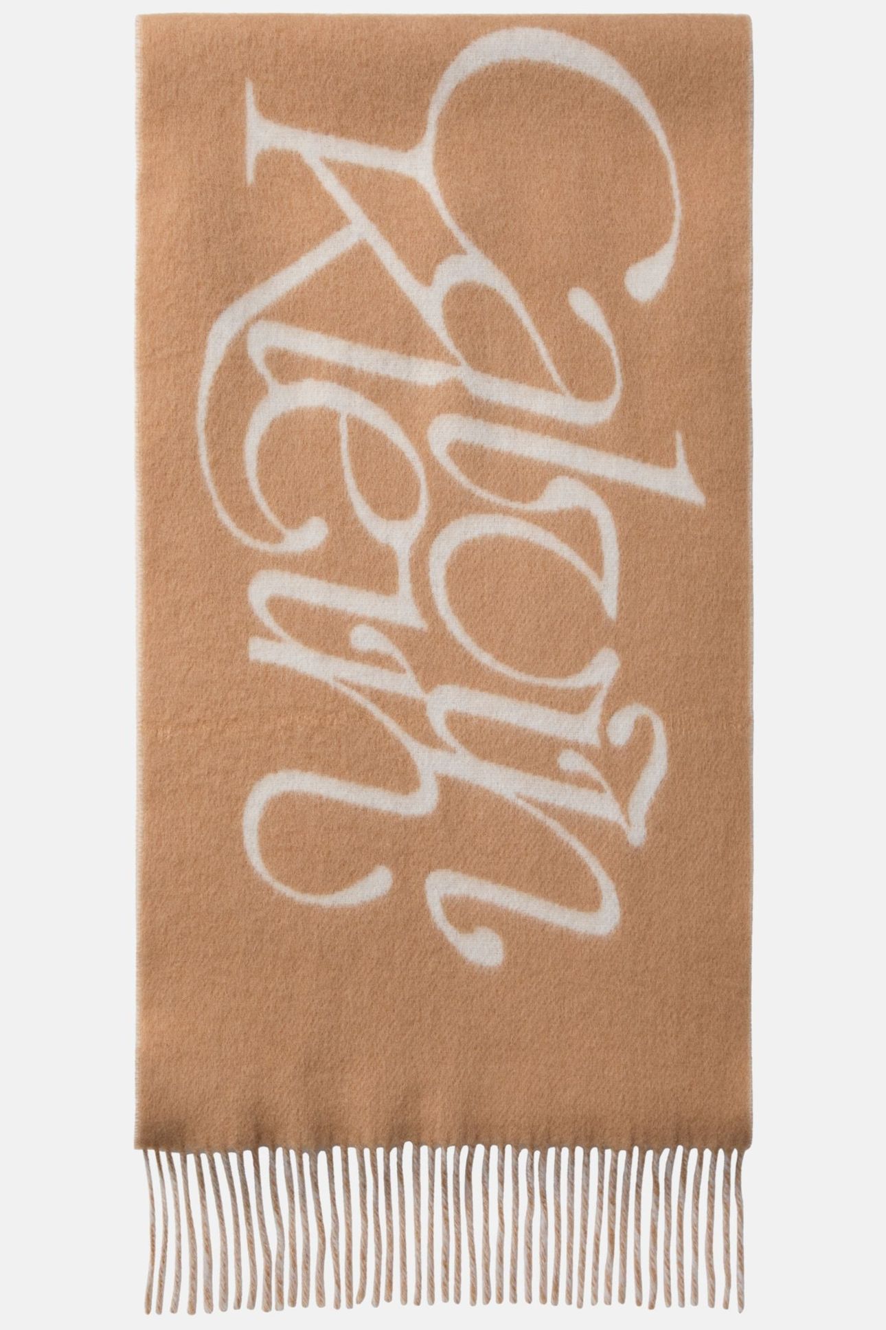 SCRIPTED LOGO BRUSHED SCARF LILY WHITE/TAN 2