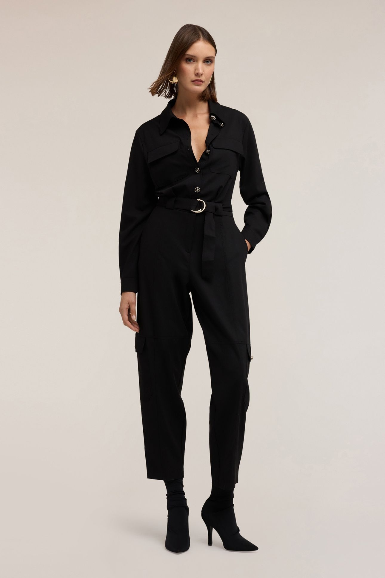 LONG JUMPSUIT IN WOOL BLEND FLANNEL BLACK 1