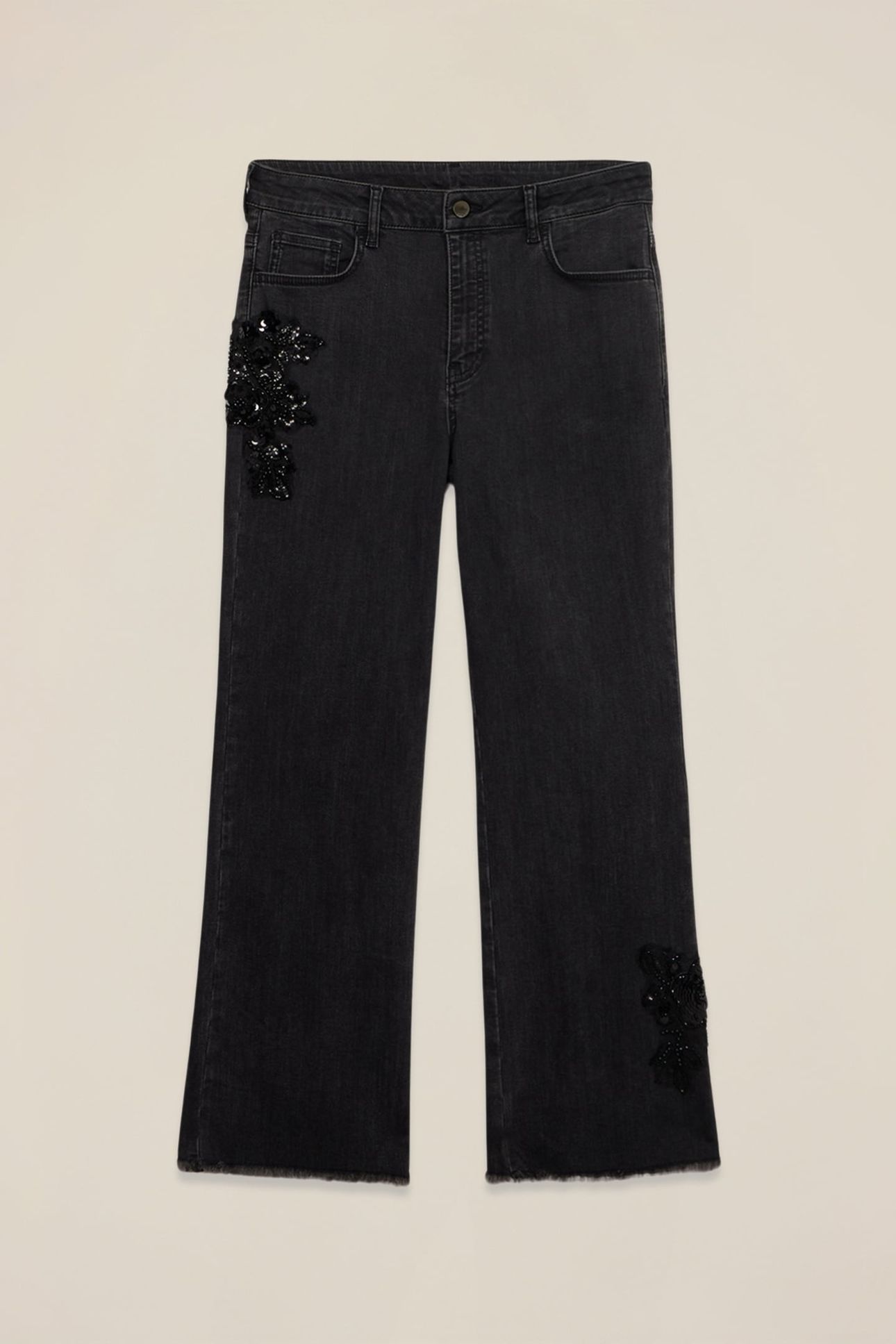 CROPPED WIDE JEANS IN DENIM WITH DECORATIVE PATCH BLACK 4