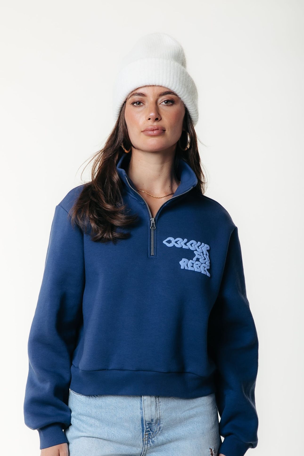 UNI LOGO RELAXED ZIP SWEAT DEEP COBALT 1