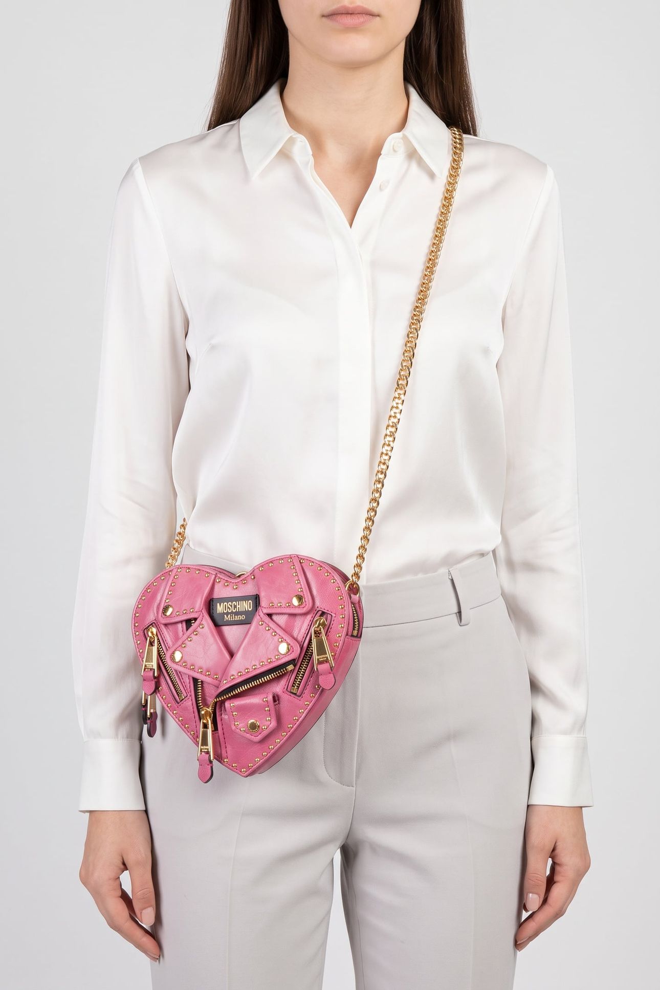 HEART BAG IN SHINY CALFSKIN WITH STUDS PINK 4