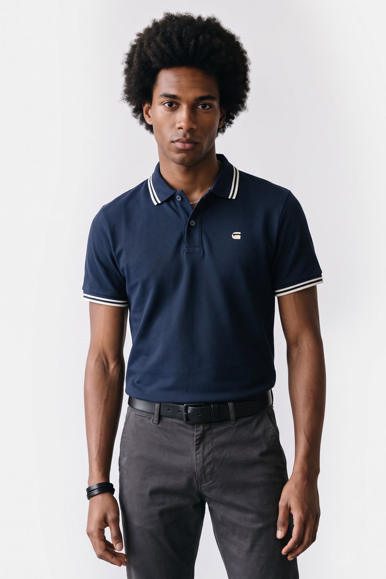 STRIPED COLLAR SLIM POLO S/S BLUE 1