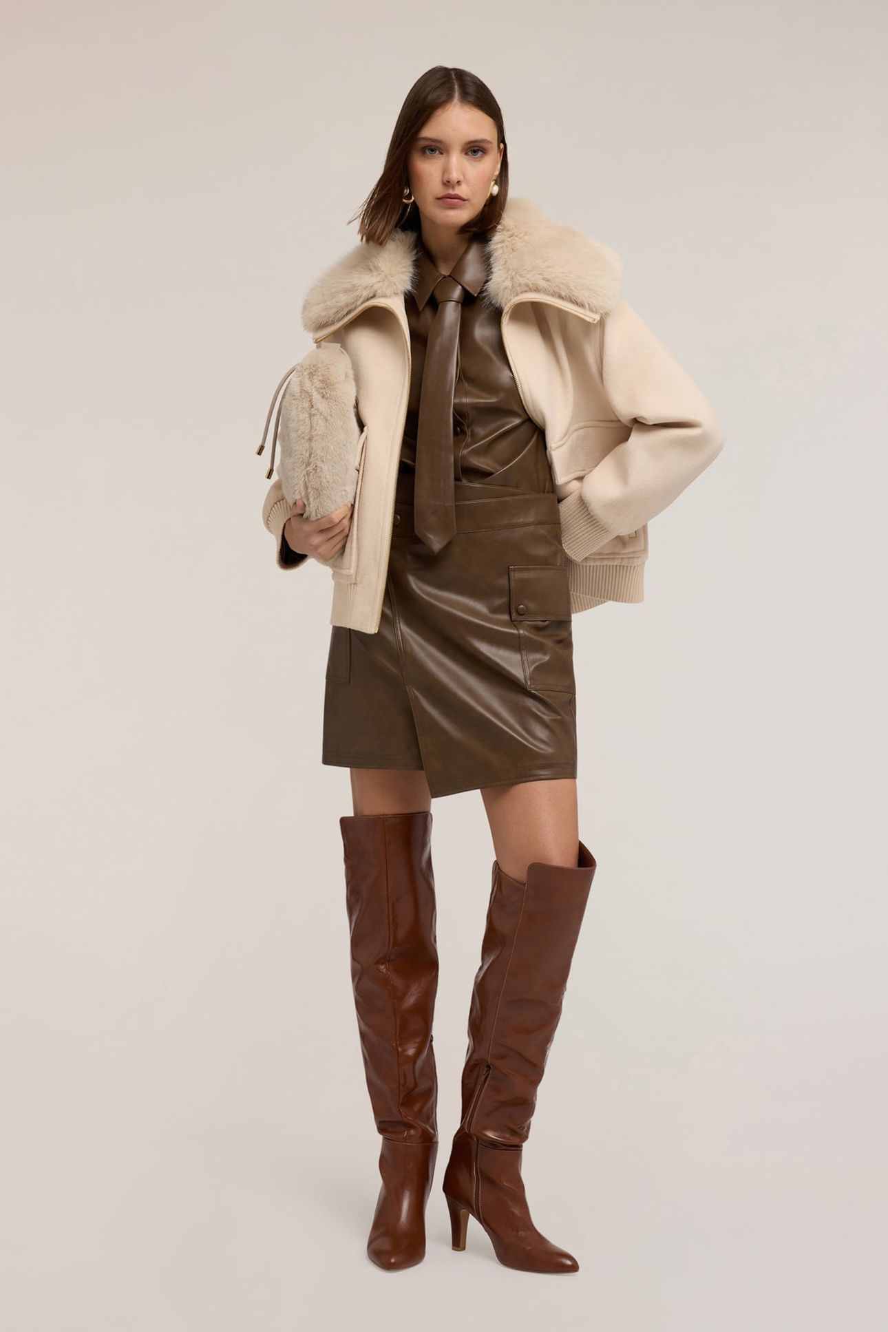 MIXED WOOL CLOTH COAT WITH HIGH COLLAR WHITE 1