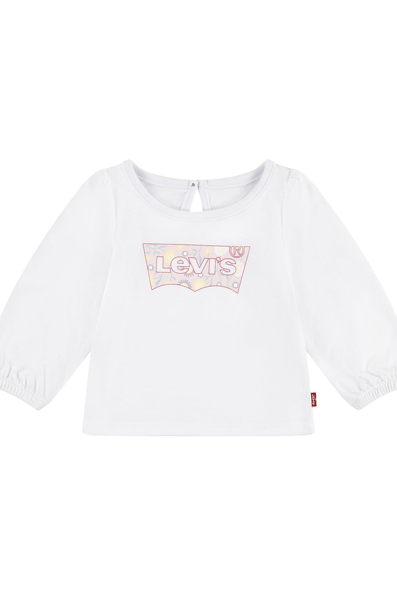 GIRLS BATWING LS PUFF DETAIL TOP BRIGHT WHITE 1