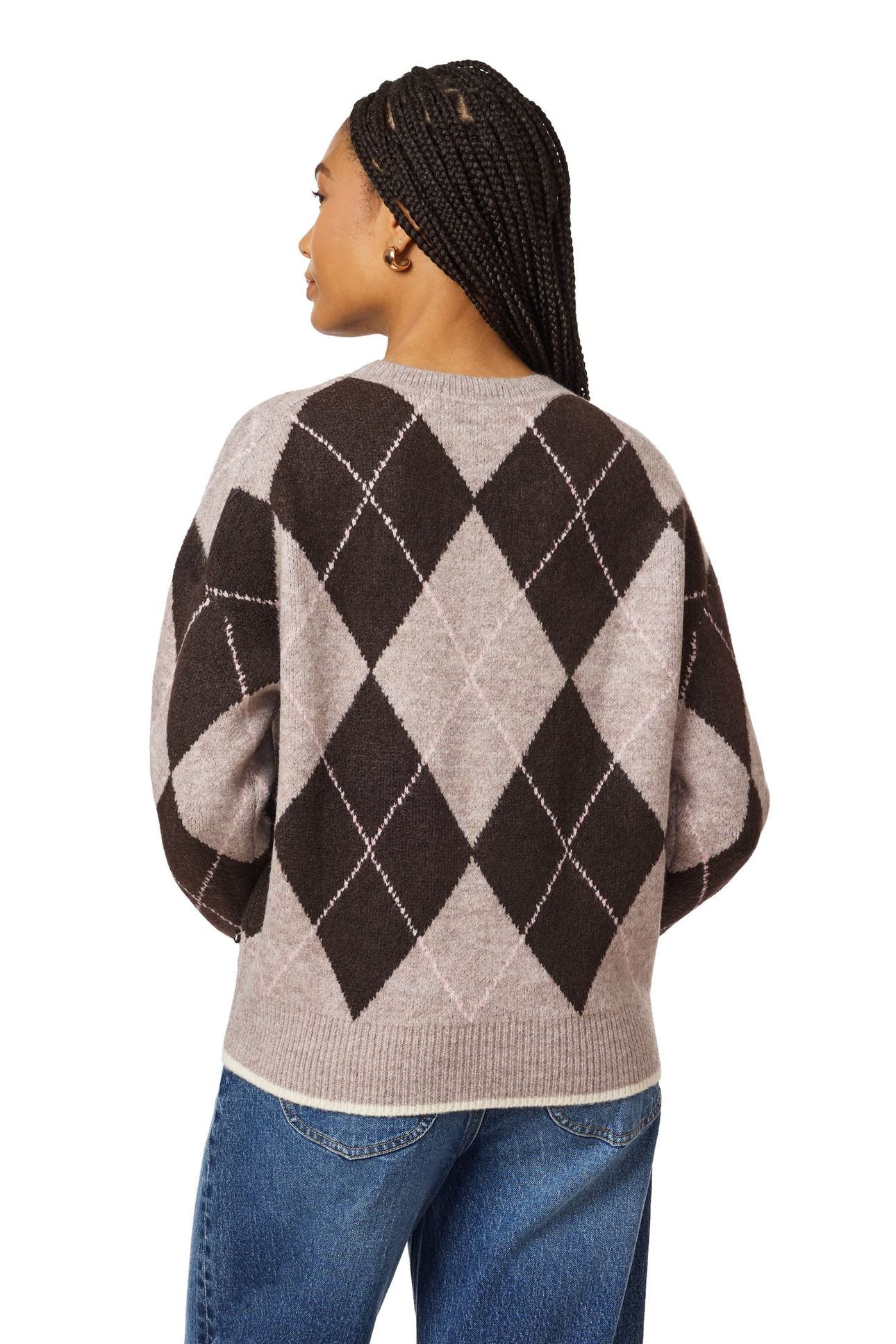 PULLOVER SWEATER MED BROWN HT/ SEAL BROWN/ ROSE DUST HT 2