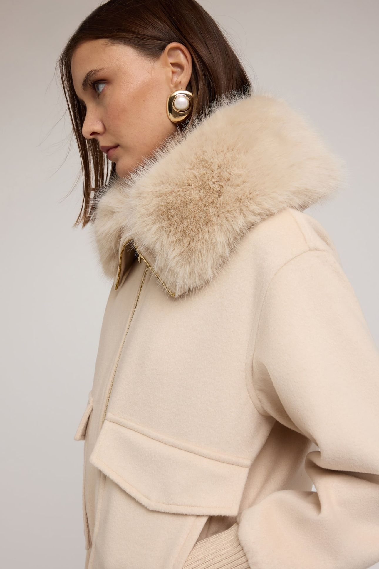 MIXED WOOL CLOTH COAT WITH HIGH COLLAR WHITE 5