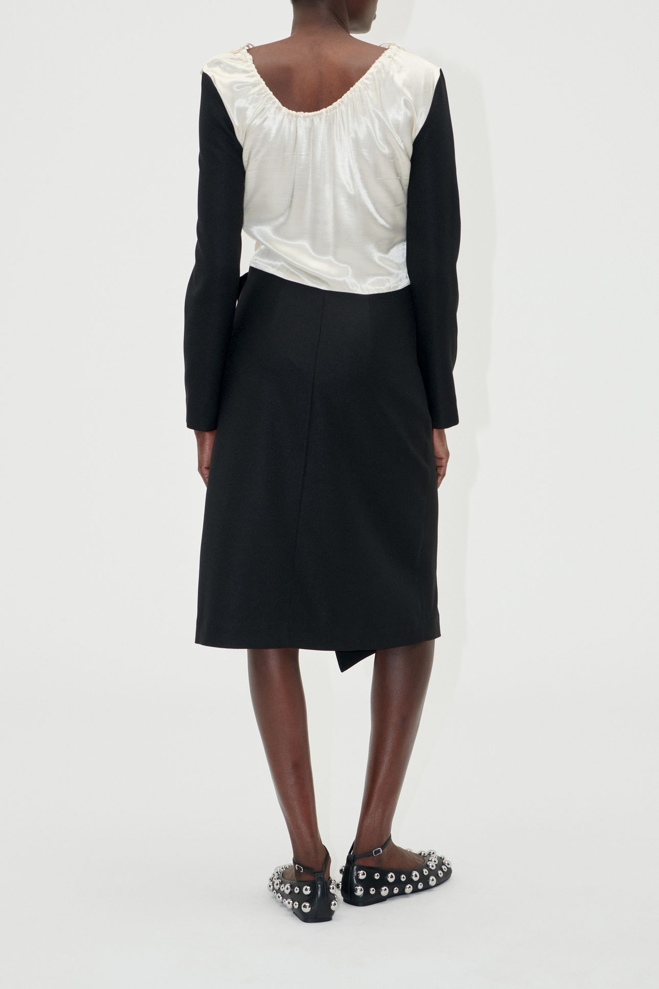 WRAP MIDI DRESS BLACK/BUTTER MILK 2