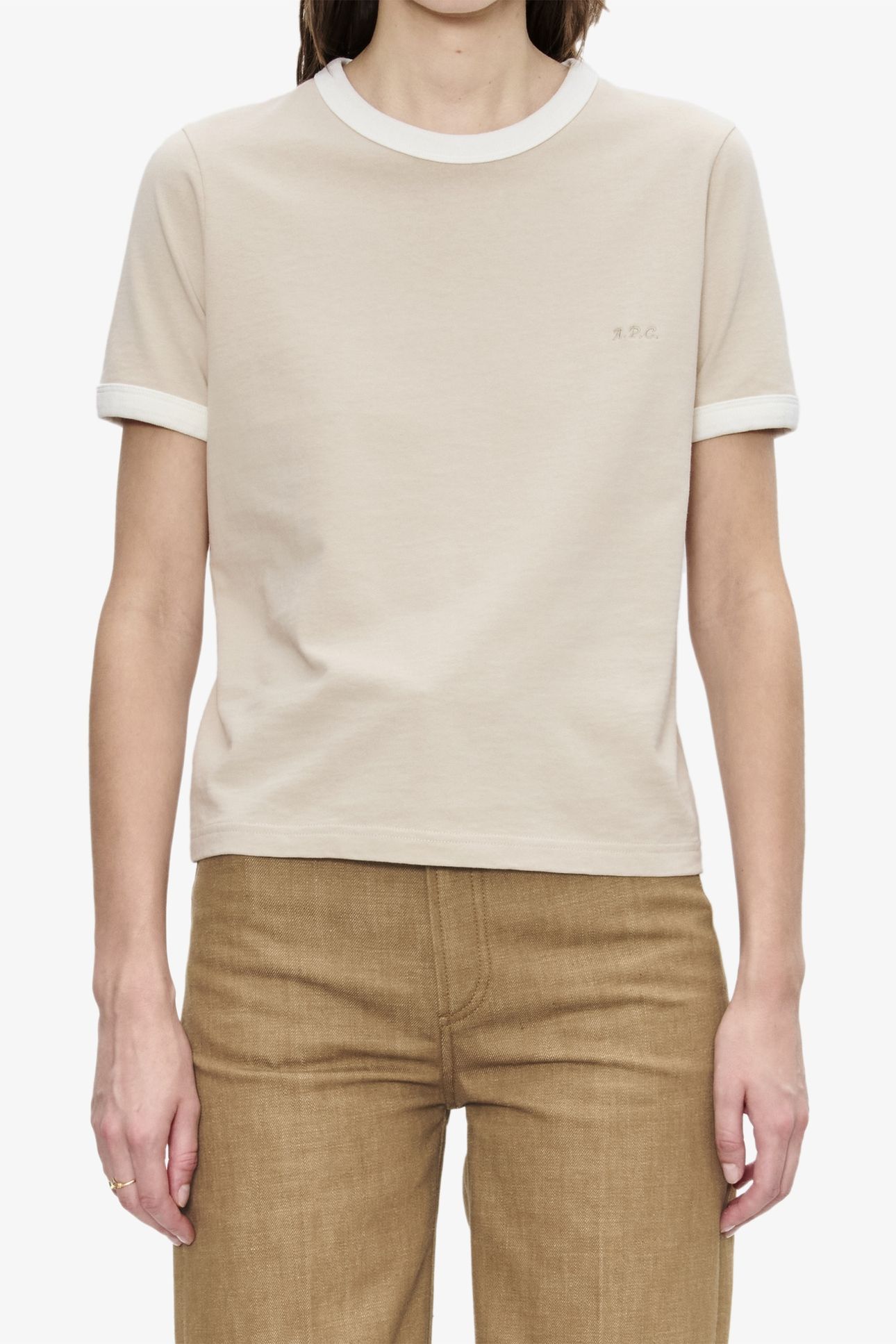 T-SHIRT CROPPED SHORT SLEEVE CONTRAST PUTTY 1